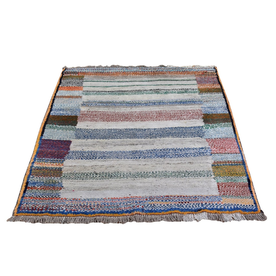 4'1"x5' New Farsian Gabbeh Organic Wool Multi-color Hand Knotted Rug (1 of 7)