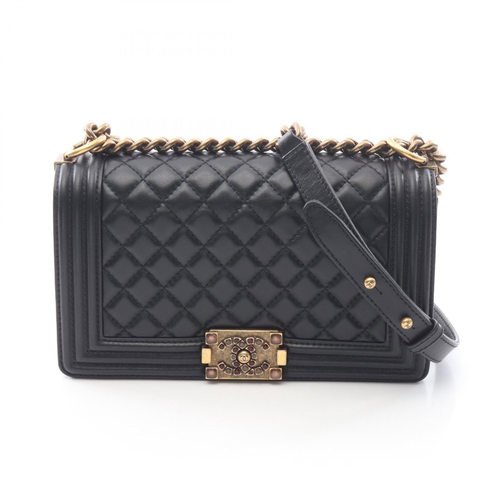 Handbag Leather Shoulder Bag Chanel: Handbag Leather Shoulder Bag Chanel Black lambskin leather shoulder bag from Chanel, featuring gold hardware and a classic design. The bag has some minor scratches and dirt, but remains in very good c