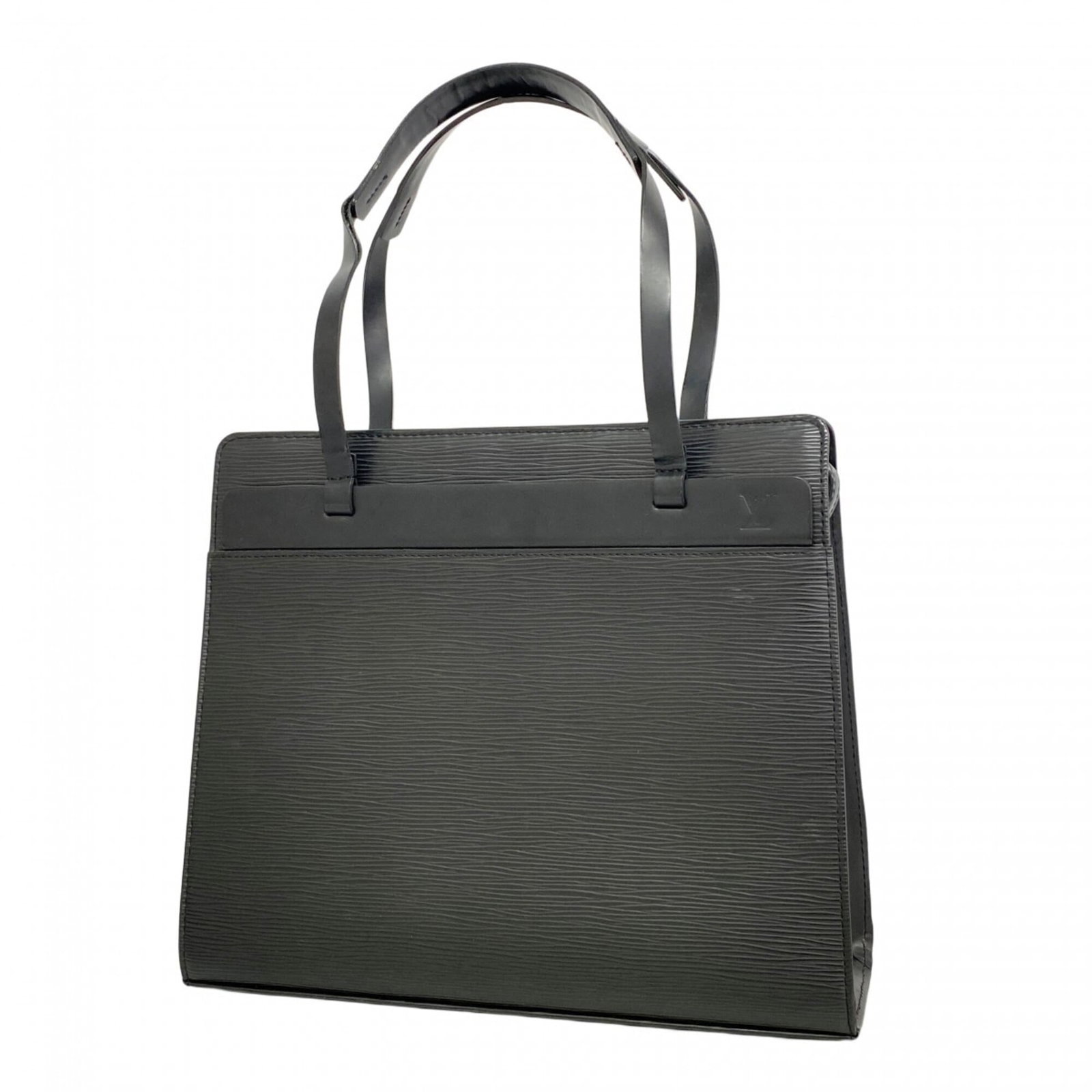 Vuitton Louis Tote Bag: Vuitton Louis Tote Bag Used Louis Vuitton tote bag in Noir color, measuring 26.5cm x 31cm x 10cm. The bag shows traces of usage with minor scratches and dirt, but remains generally in good condition.