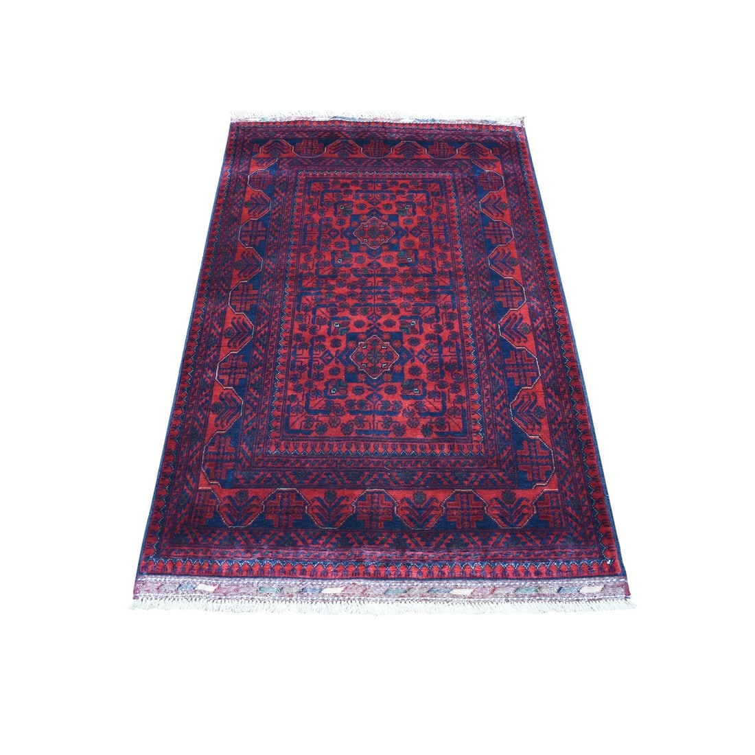 3'3"x5' Red Afghan Khamyab Natural Dyes Velvety Wool Rug: 3'3"x5' Red Afghan Khamyab Natural Dyes Velvety Wool Rug This stunning Afghan Khamyab rug boasts a rich, velvety texture and vibrant red color, created through natural dyes. Hand-knotted in wool on a