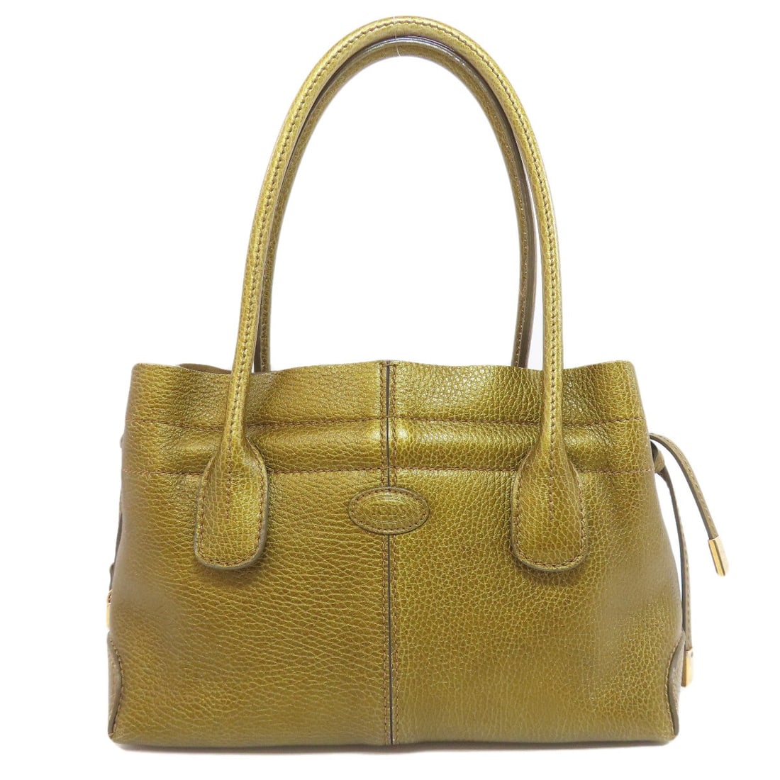Leather Tods tote bag: Leather Tods tote bag Gold leather Tods tote bag with gold exterior. Made from high-quality leather, this stylish tote features a classic design. The signature bears a mark on the exterior. Item