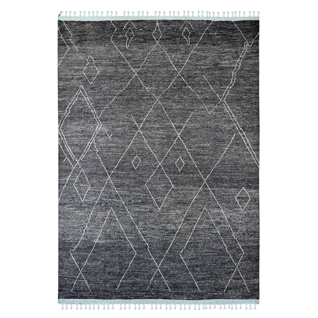 9'x12'8" Black Moroccan Weave Geometric Pattern All Wool Hand Knotted Rug (1 of 11)