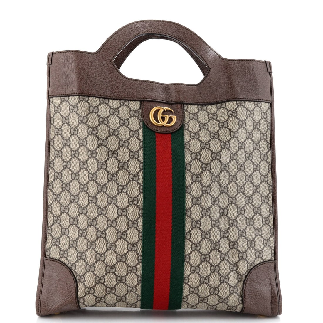 Cut out leather bag GG Gucci Ophidia large coated canvas: Cut out leather bag GG Gucci Ophidia large coated canvas Cut out leather bag with GG Gucci Ophidia style, featuring large coated canvas exterior in brown. The bag boasts a neutral interior and aged