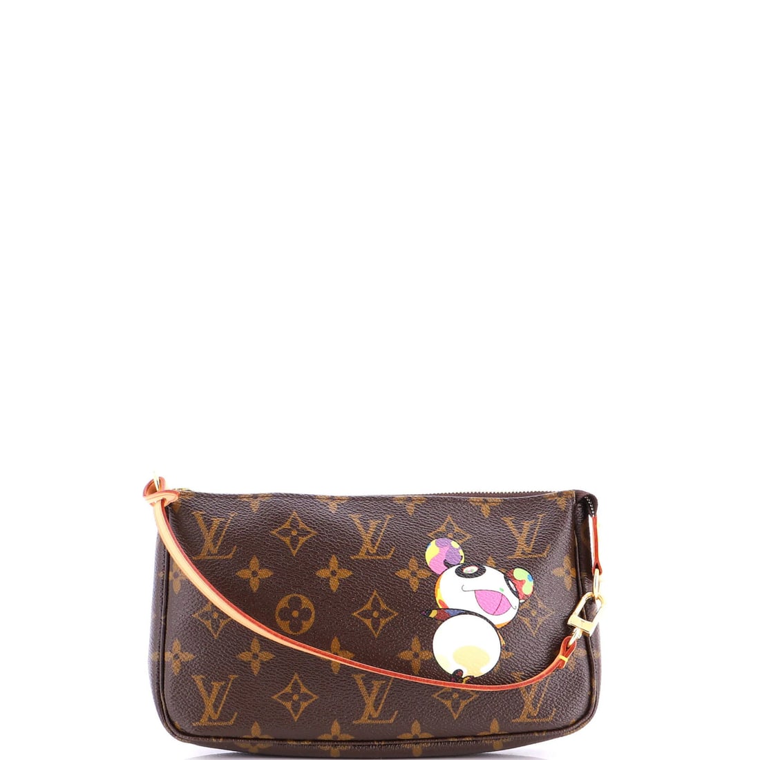 Monogram Murakami Panda Louis Vuitton Accessoires Pochette Limited Edition: Monogram Murakami Panda Louis Vuitton Accessoires Pochette Limited Edition Canvas Coated Louis Vuitton Pochette Accessoires in Brown Monogram Murakami Panda Design, featuring scuffs and edge wear on
