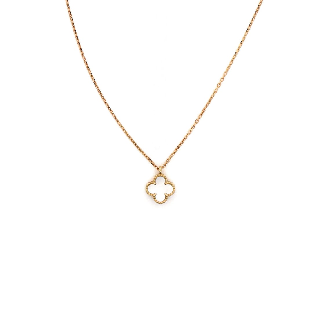 Van Cleef & Arpels Sweet Alhambra Pendant Necklace 18K Yellow Gold and Mother of: Van Cleef & Arpels Sweet Alhambra Pendant Necklace 18K Yellow Gold and Mother of The Sweet Alhambra Pendant Necklace in 18K yellow gold and mother of pearl is a stunning piece, featuring an intricate 