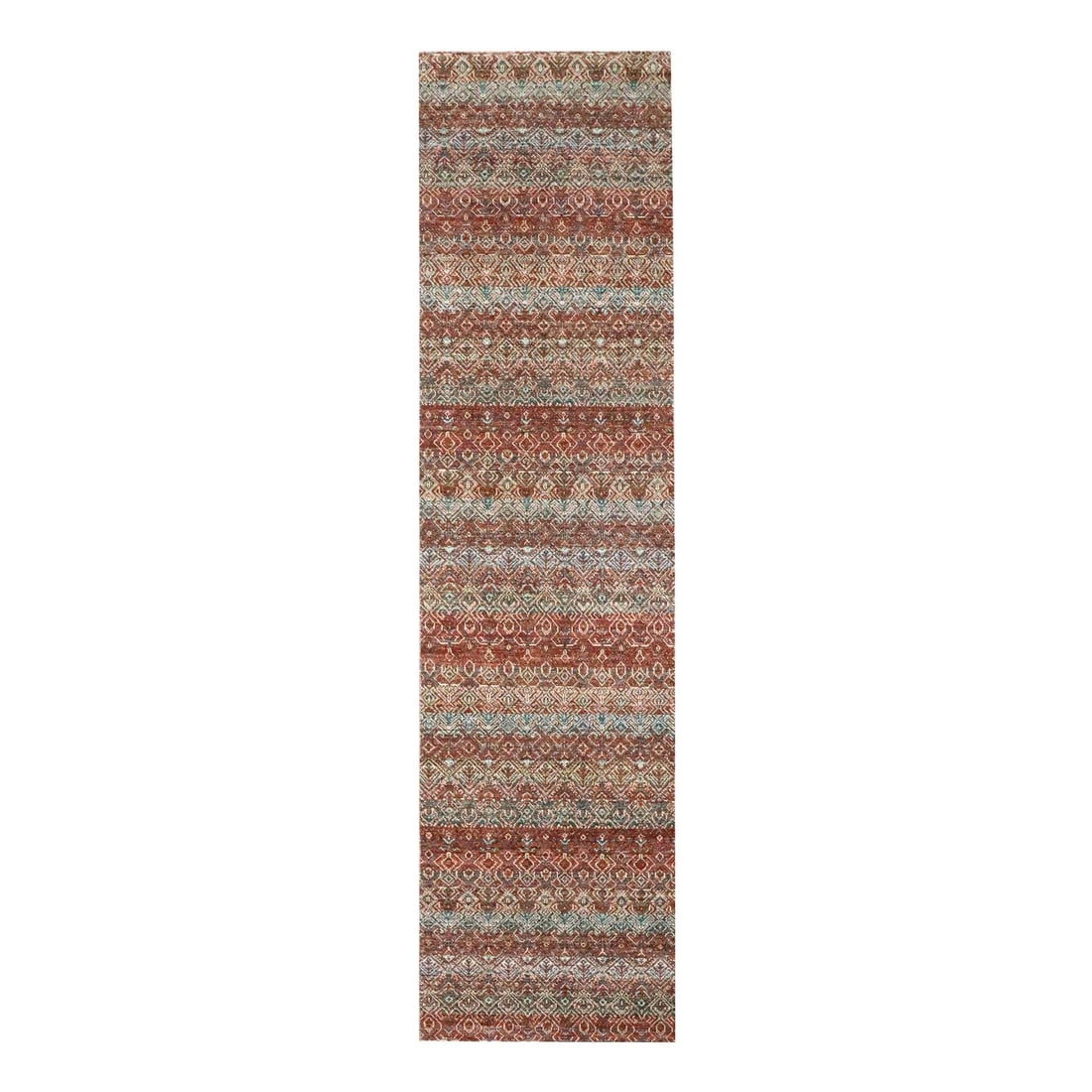 2'7"x10'2" Red Kohinoor Herat Pattern Soft Wool Hand Knotted Runner Rug: 2'7"x10'2" Red Kohinoor Herat Pattern Soft Wool Hand Knotted Runner Rug Softly glowing with an all-over red field, this stunning Red Kohinoor Herat Pattern Soft Wool Hand Knotted Runner Rug measures