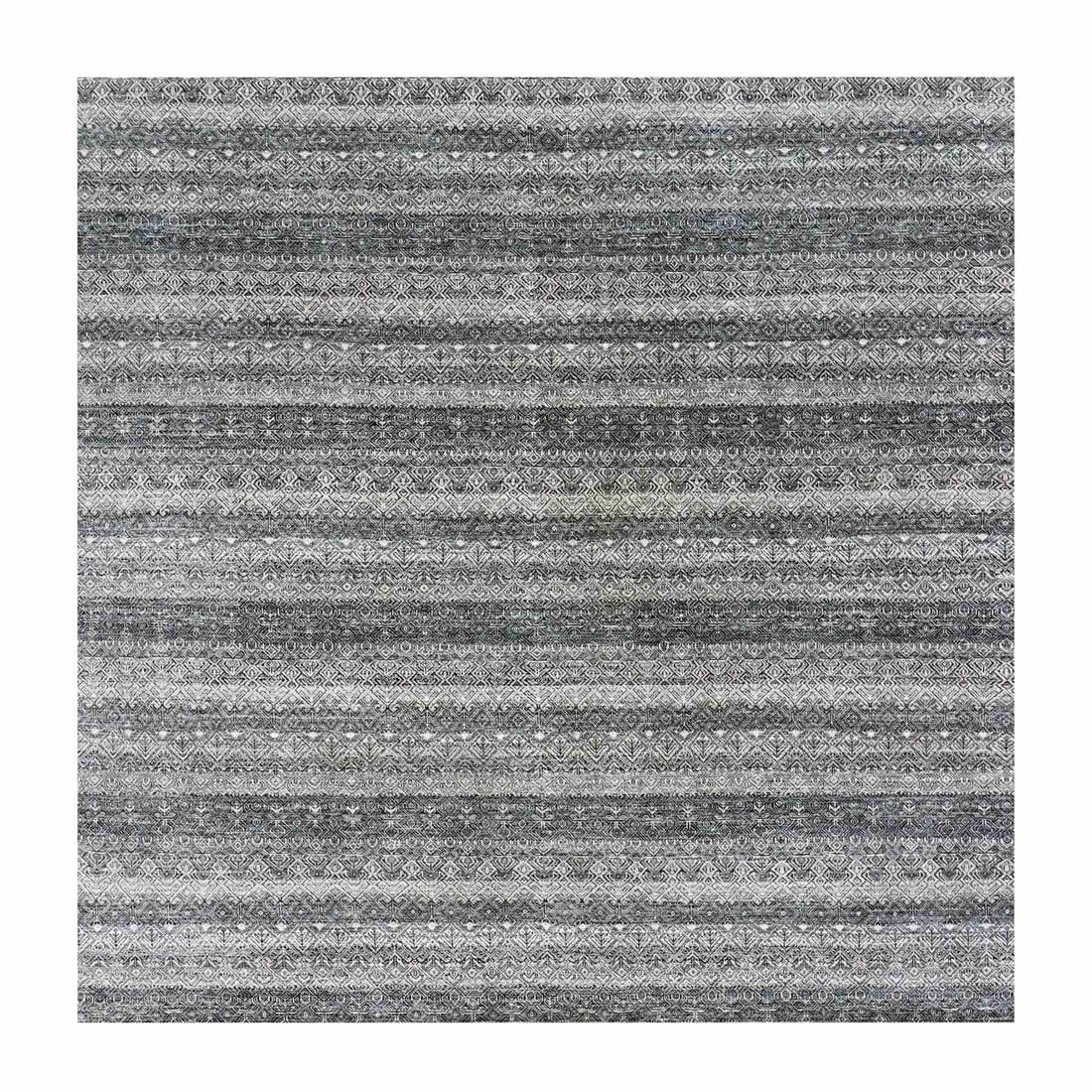 10'x10' Gray 100% Wool Hand Knotted Kohinoor Herrita Design Square Rug: 10'x10' Gray 100% Wool Hand Knotted Kohinoor Herrita Design Square Rug Hand-knotted in 100% wool, this stunning 10'x10' gray Herrita design square rug boasts intricate details and a rich, neutral