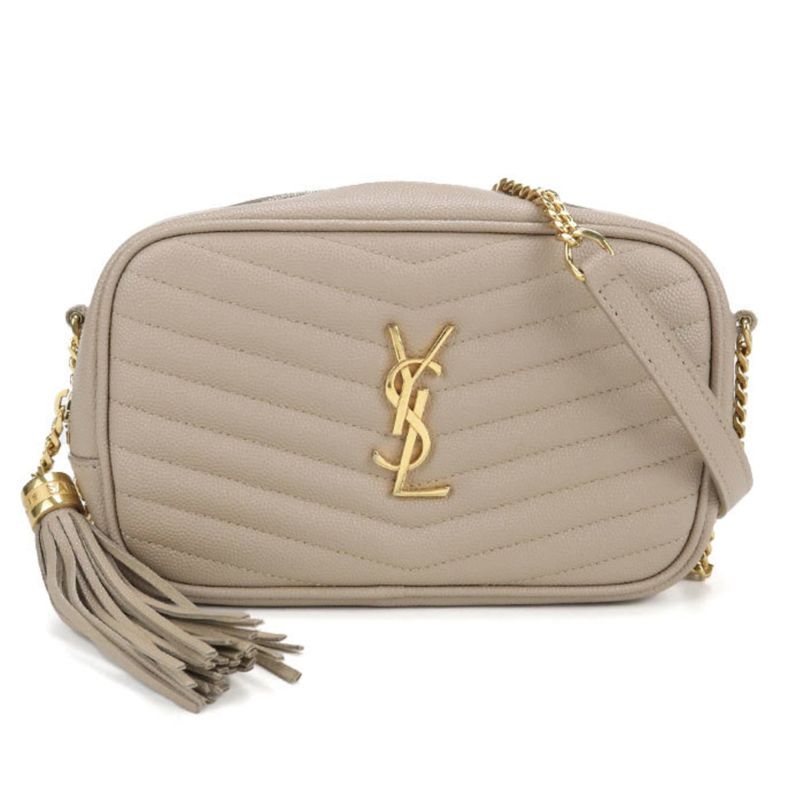 Saint Laurent Shoulder Bag Leather: Saint Laurent Shoulder Bag Leather The Saint Laurent Shoulder Bag Leather features a timeless design with a classic beige color and high-quality calfskin material. With its compact size and sturdy