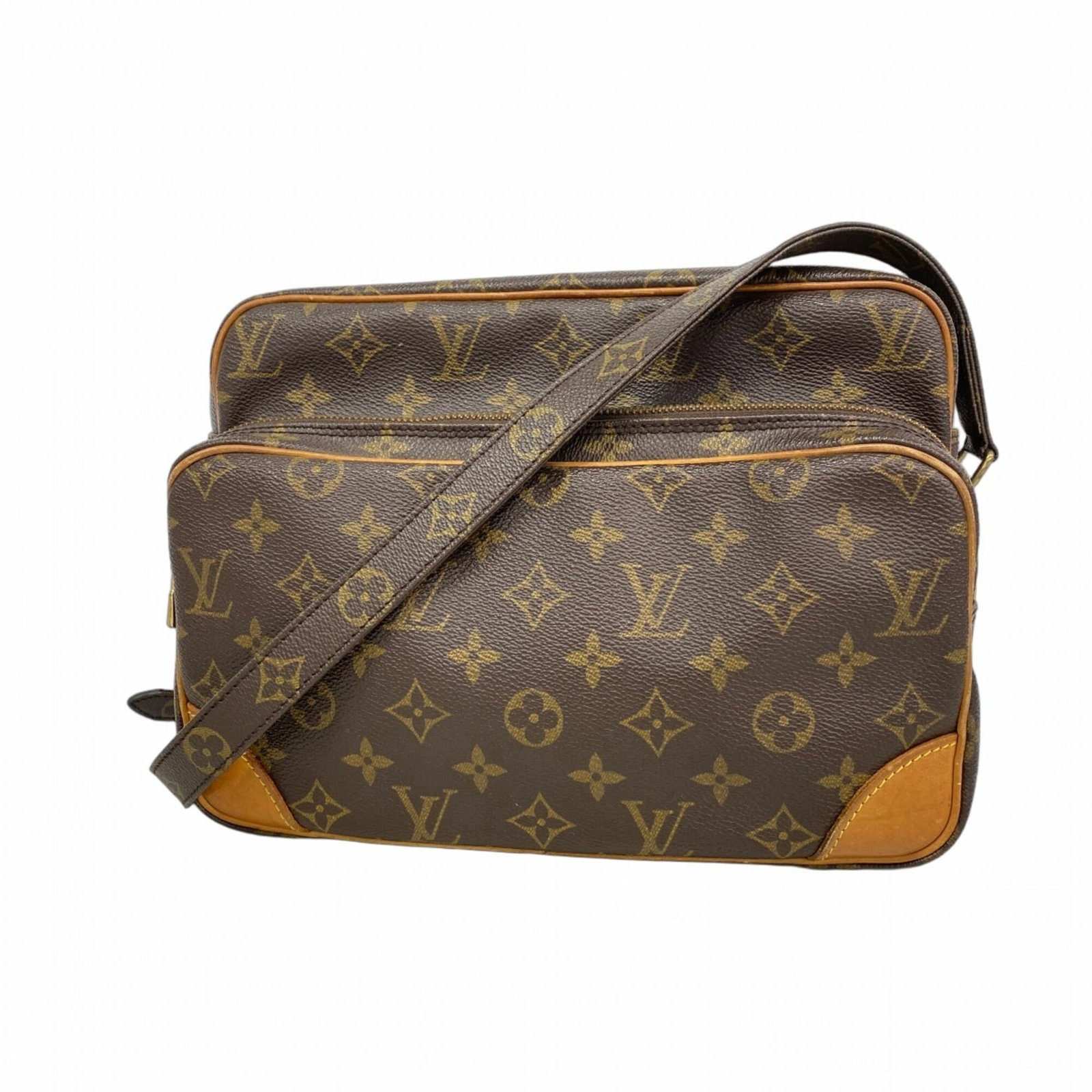 Shoulder bag by Louis Vuitton: Shoulder bag by Louis Vuitton Brown Louis Vuitton shoulder bag with classic design, measuring 20cm x 28cm x 12cm. The bag shows signs of usage, including scratches and dirt, but remains in good condit