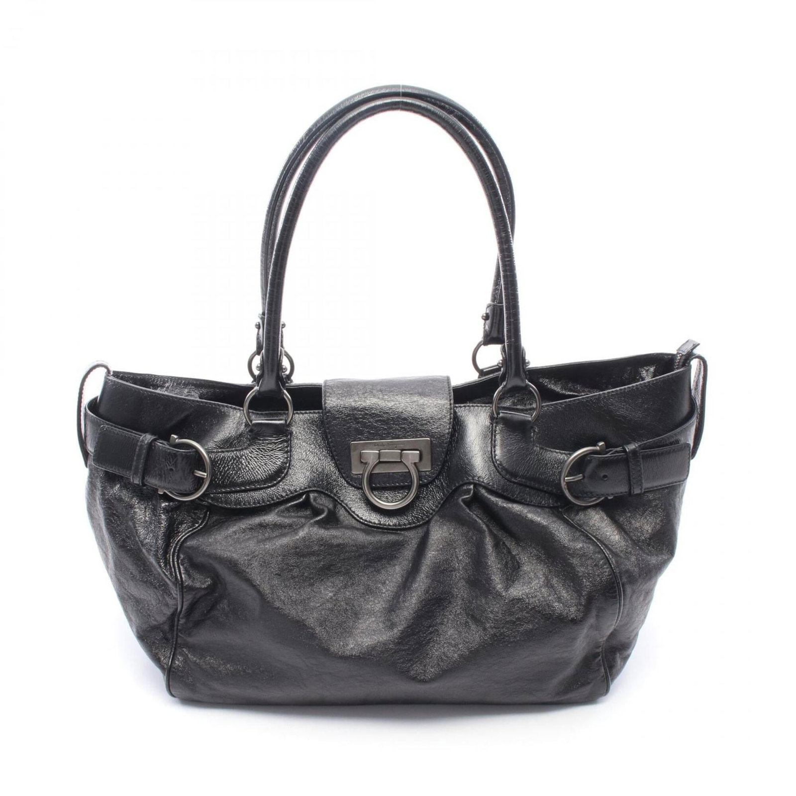 Ferragamo Shoulder Bag Leather Salvatore: Ferragamo Shoulder Bag Leather Salvatore This black leather shoulder bag from Salvatore Ferragamo features clean lines and classic design. Made with high-quality leather, it has a timeless appeal