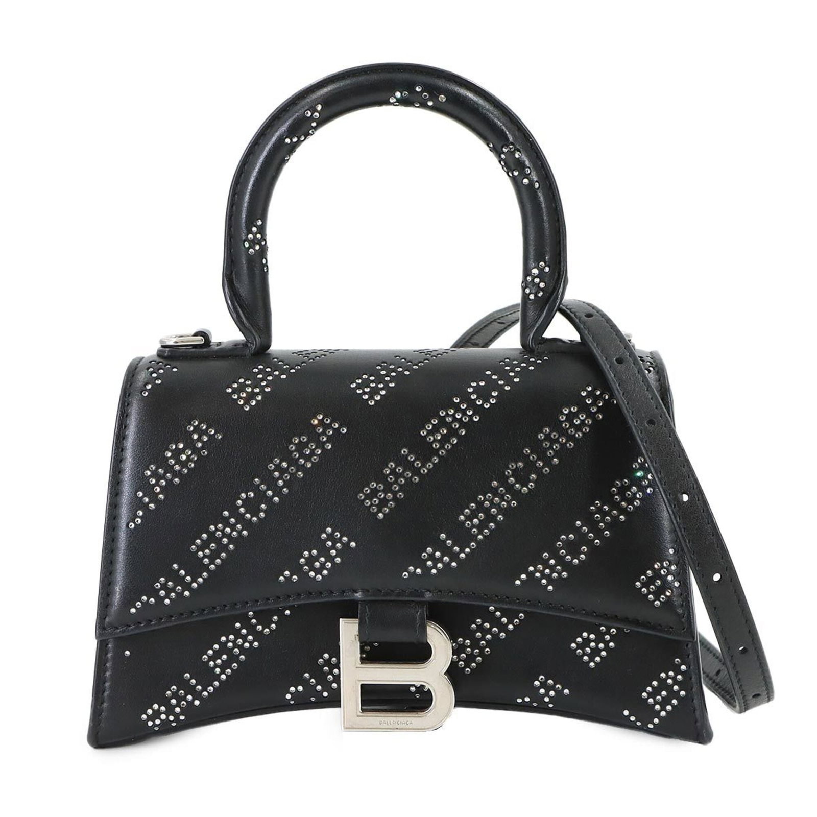 Handbag Leather by Balenciaga: Handbag Leather by Balenciaga Black leather handbag by Balenciaga, measuring 12cm x 19cm x 7.5cm, features a classic design with a few traces of usage visible, including some scratches and dirt that d