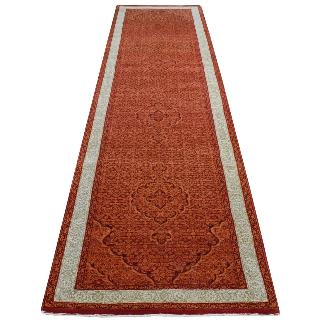2'9"x11'10" Orange Tebraz Mahi Wool Dense Weave Hand Knotted Runner Rug (1 of 7)