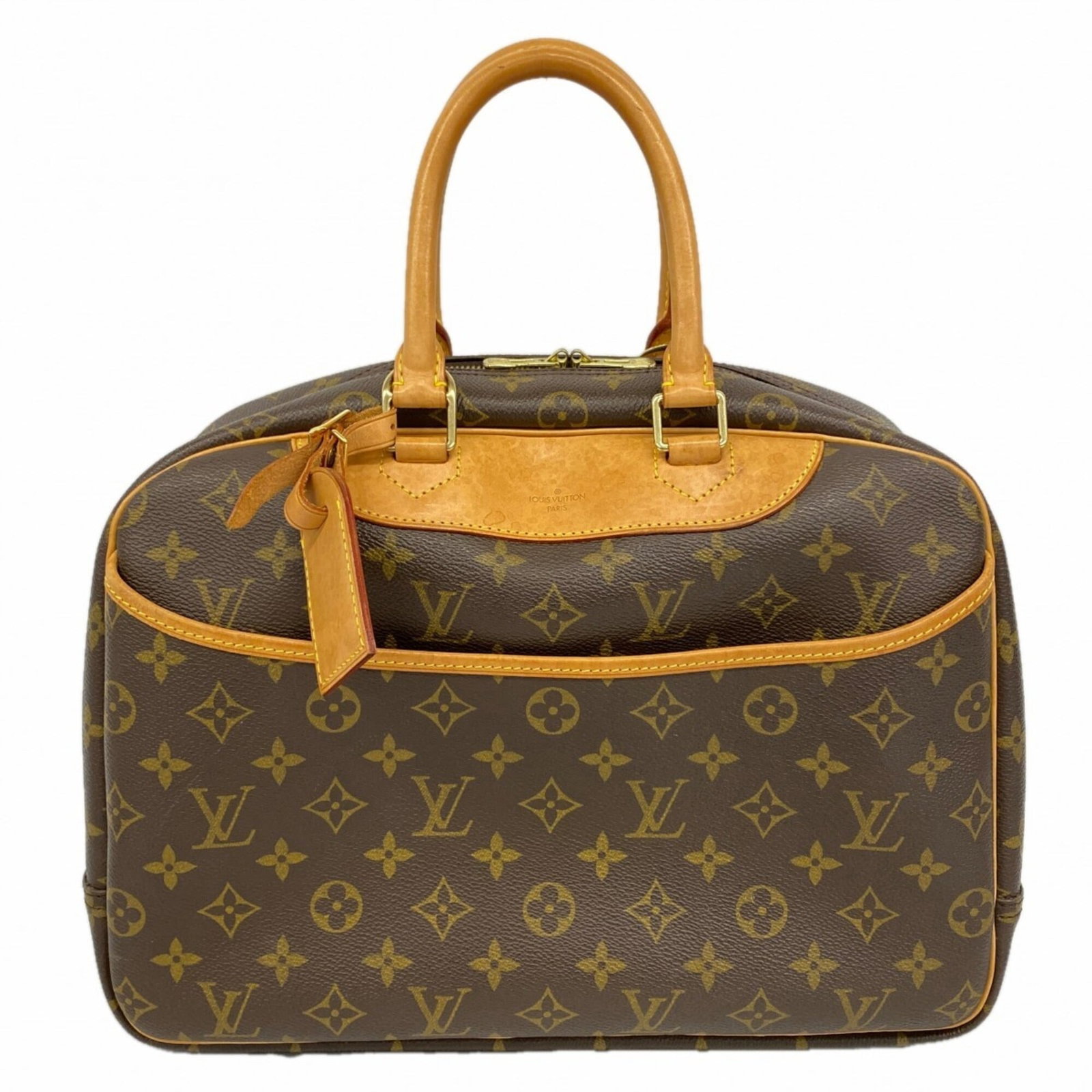 Louis Vuitton Handbag: Louis Vuitton Handbag Brown Louis Vuitton Handbag, 26cm x 34cm x 13cm. This used handbag features traces of usage with scratches and dirt visible, but remains in good condition. The bag's signature