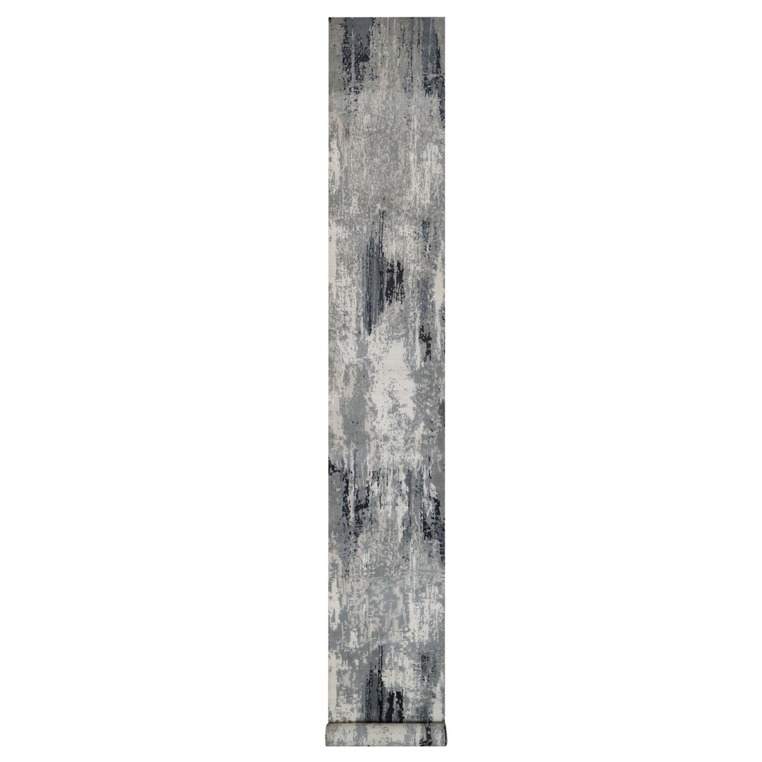 2'5"x19'9" Black-Ivory Hand Knotted Abstract Design Wool and Silk Runner: 2'5"x19'9" Black-Ivory Hand Knotted Abstract Design Wool and Silk Runner Abstract beauty in every step, this 2'5"x19'9" hand-knotted wool and silk runner boasts an intricate ivory design that adds a