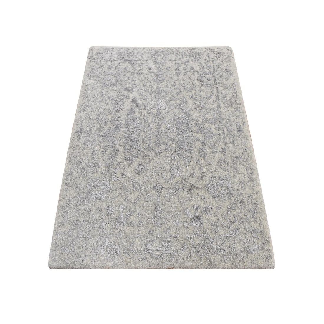 2'x3' Gray Wool and Silk Jacquard Hand Loomed Sample Mat Rug (1 of 9)