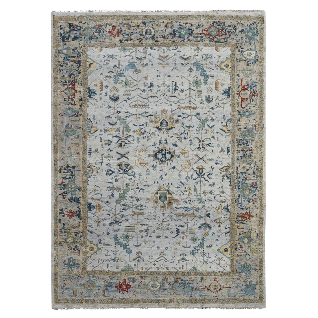 9'x12' Breeze Blue Wool Hand Knotted Broken Erased Design Oriental Rug: 9'x12' Breeze Blue Wool Hand Knotted Broken Erased Design Oriental Rug Breeze Blue Wool Hand Knotted Broken Erased Design Oriental Rug - A stunning 9'x12' rectangular field rug with a beautiful blue