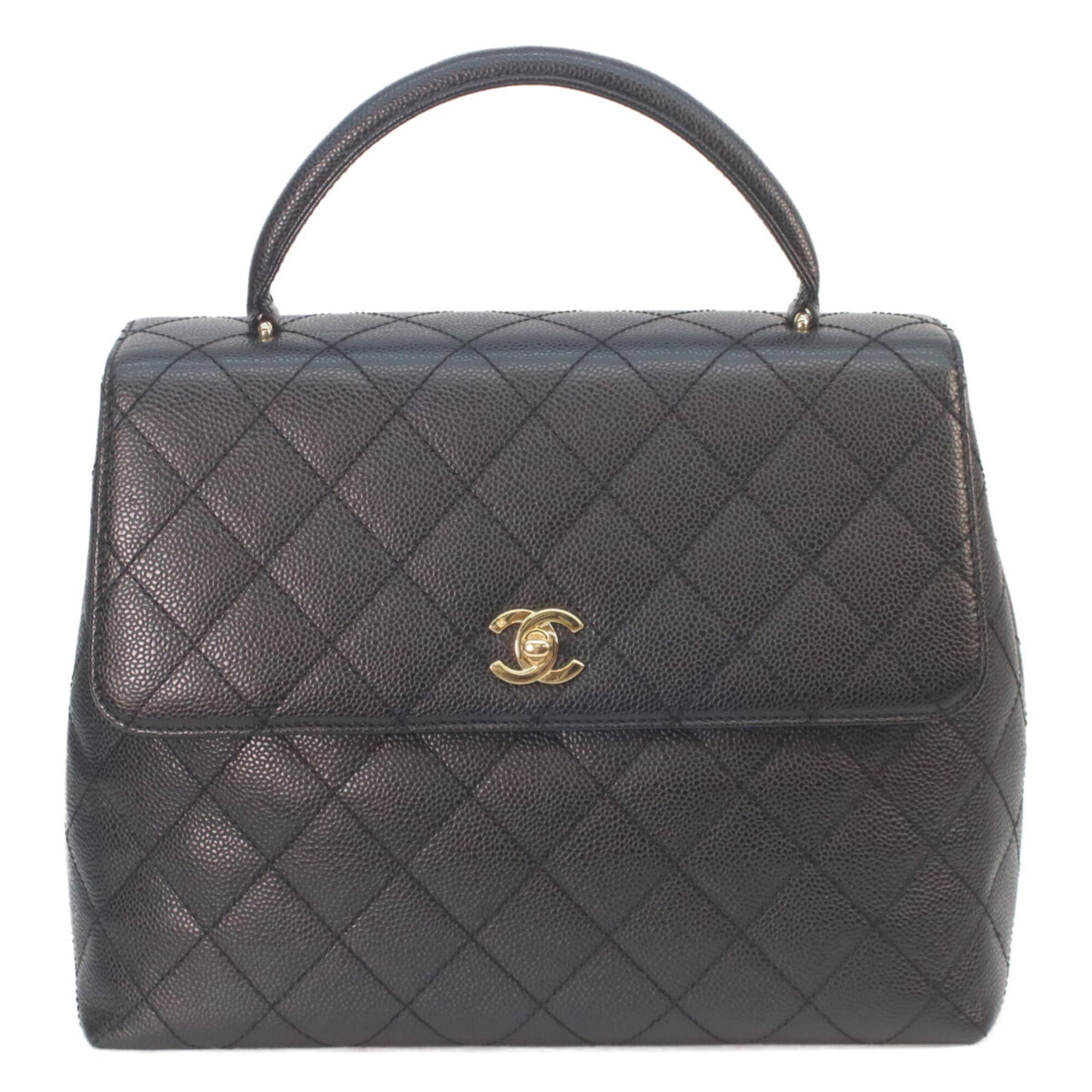 Calfskin Grained Chanel Handbag: Calfskin Grained Chanel Handbag Calfskin Grained Chanel Handbag in Black. This classic handbag features genuine grained calfskin material, gold hardware, and a timeless design that exudes elegance.