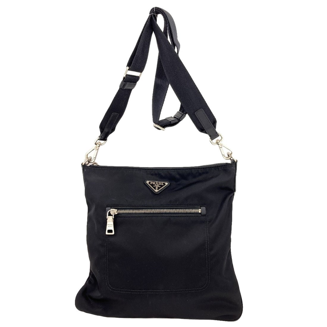 Shoulder Long Logo Hardware Nylon Bag Prada Bt0715: Shoulder Long Logo Hardware Nylon Bag Prada Bt0715 Black nylon shoulder bag with long logo hardware, featuring a classic Prada design. Made from durable nylon material, this style showcases the