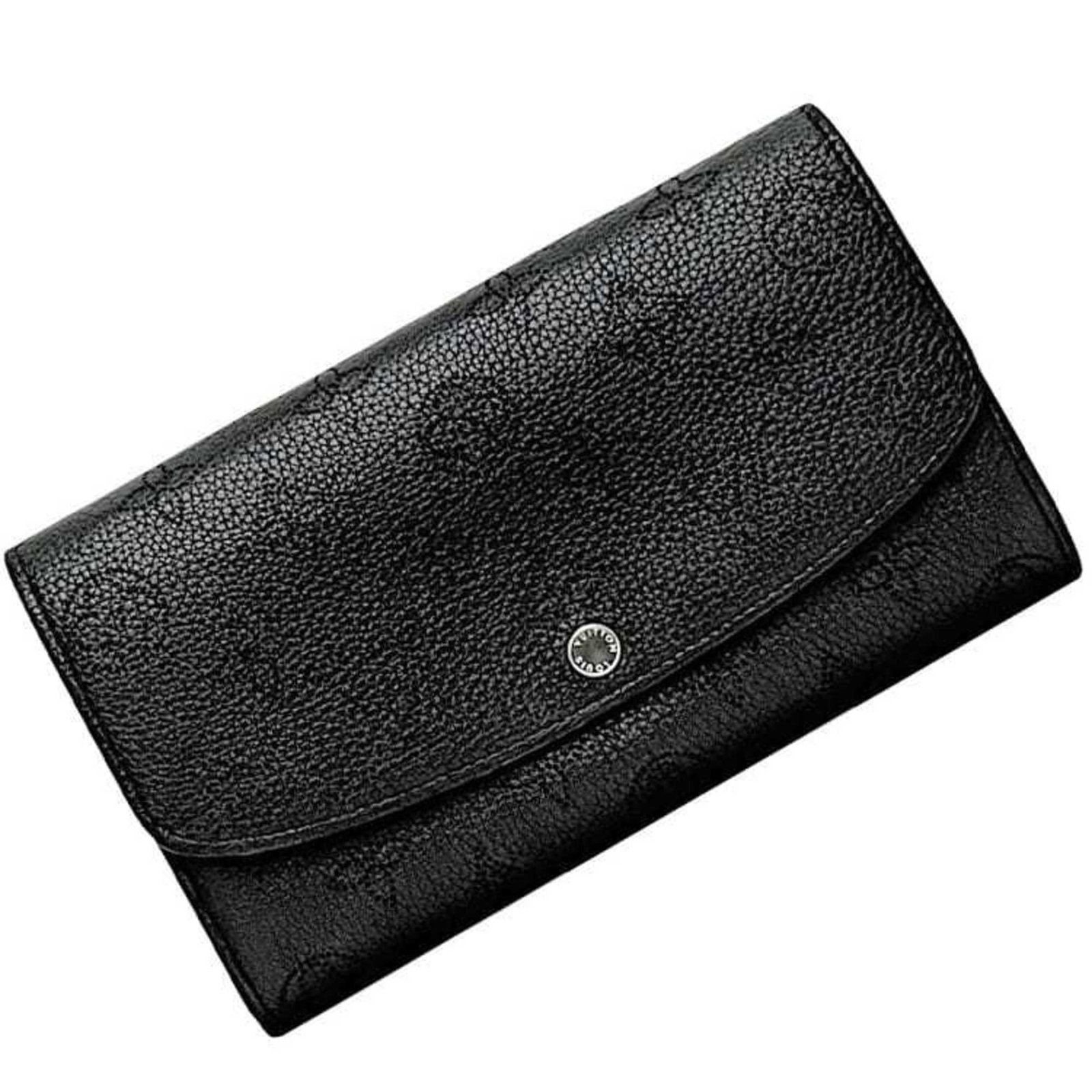 Louis Vuitton Long Wallet (Bi-Fold) Mahina Leather: Louis Vuitton Long Wallet (Bi-Fold) Mahina Leather Black Mahina Leather Louis Vuitton Long Wallet (Bi-Fold) with visible signs of usage and minor scratches. This bi-fold wallet features the iconic