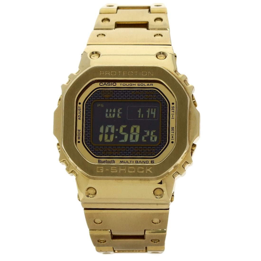 Full metal watches Casio series Gmw B5000Gd 9Jf stainless: Full metal watches Casio series Gmw B5000Gd 9Jf stainless Stainless steel construction and gold accents make this Casio G-Shock watch a stylish addition to any wrist. Powered by solar energy, it's a
