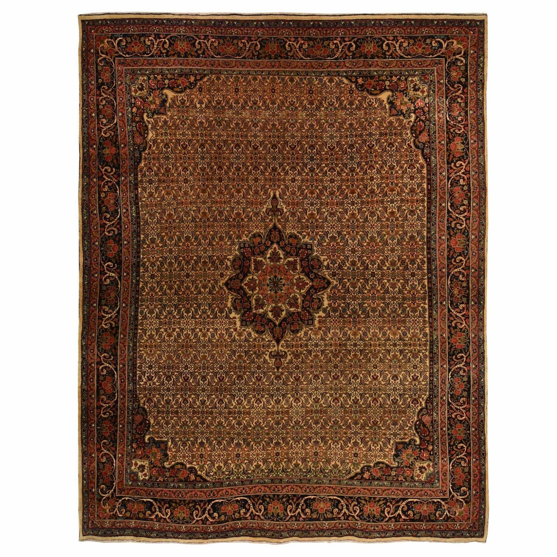 10'5"x13'8" Yellow Antique Medallion Design Pure Wool Hand Knotted Rug: 10'5"x13'8" Yellow Antique Medallion Design Pure Wool Hand Knotted Rug Yellow Antique Medallion Design Pure Wool Hand Knotted Rug features an intricate Zoroastrian design in vibrant yellow hues, set