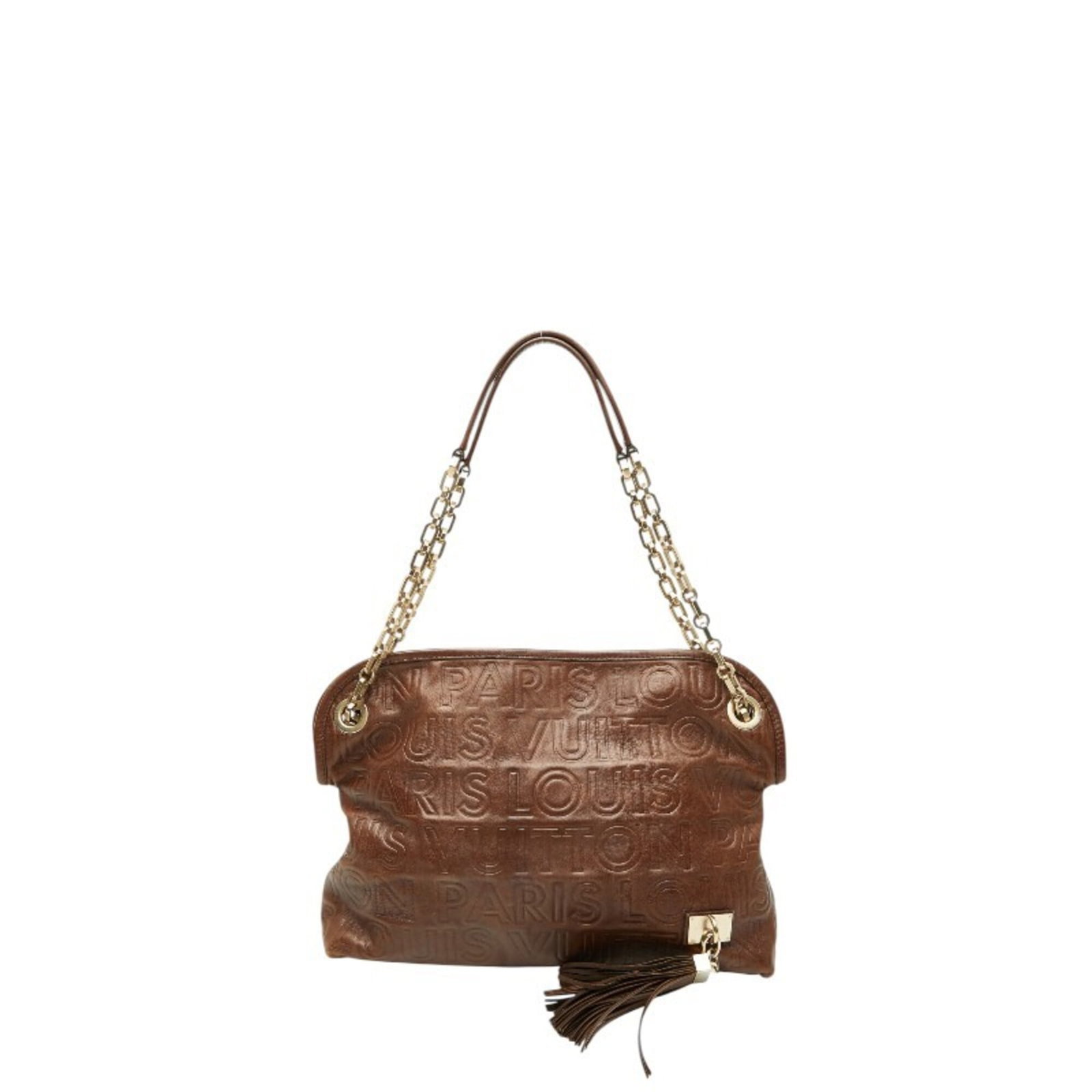 Handbag Leather Louis Vuitton: Handbag Leather Louis Vuitton Used Louis Vuitton handbag in brown leather, measuring 25cm x 34cm x 10cm. The bag shows traces of usage with scratches and dirt, but remains generally in good condition.