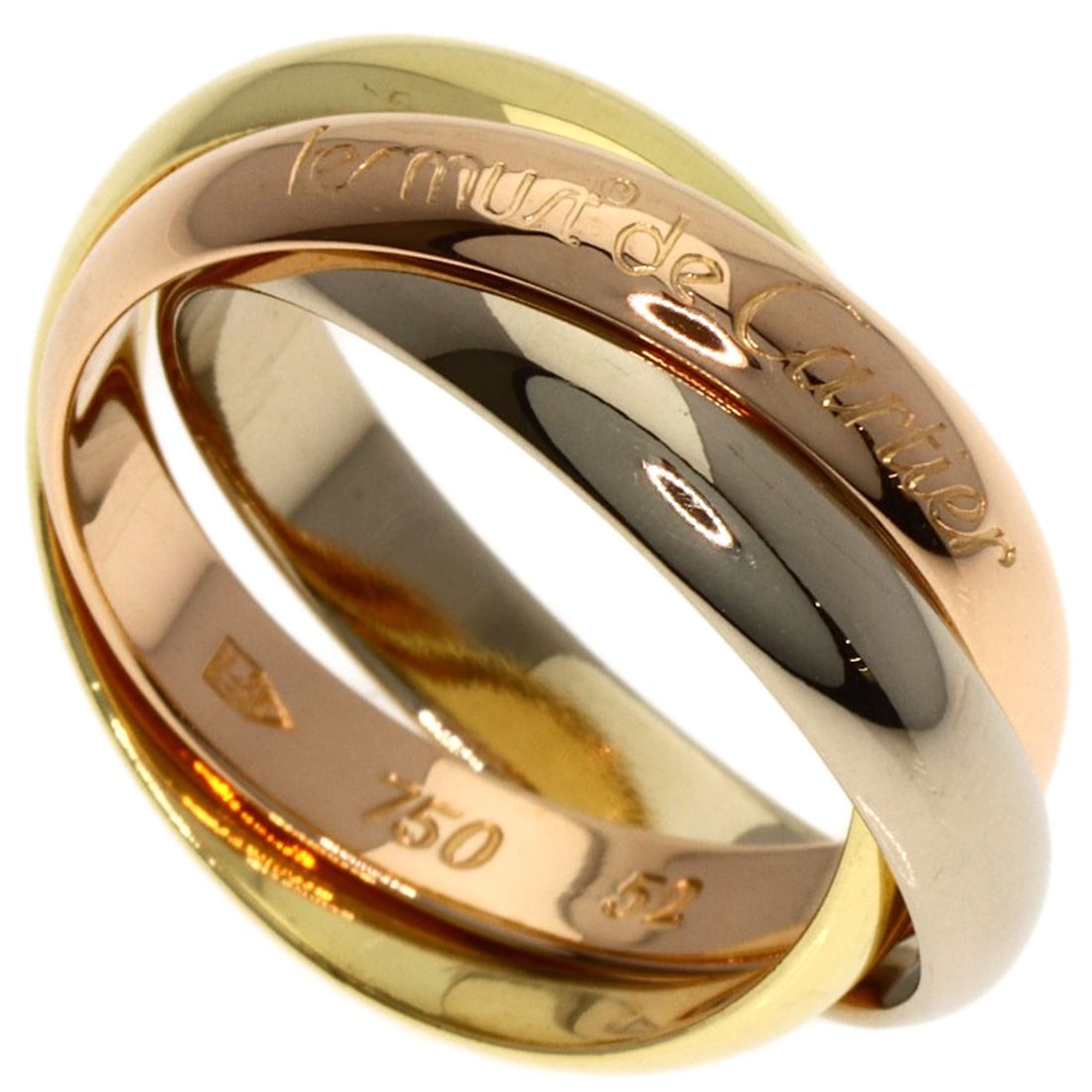 Cartier Trinity 52 K18 Yellow Gold K18 White Gold: Cartier Trinity 52 K18 Yellow Gold K18 White Gold Cartier Trinity ring in K18 yellow gold and white gold, available in size 6.25(US). This elegant piece features a signature on the exterior, showcasin