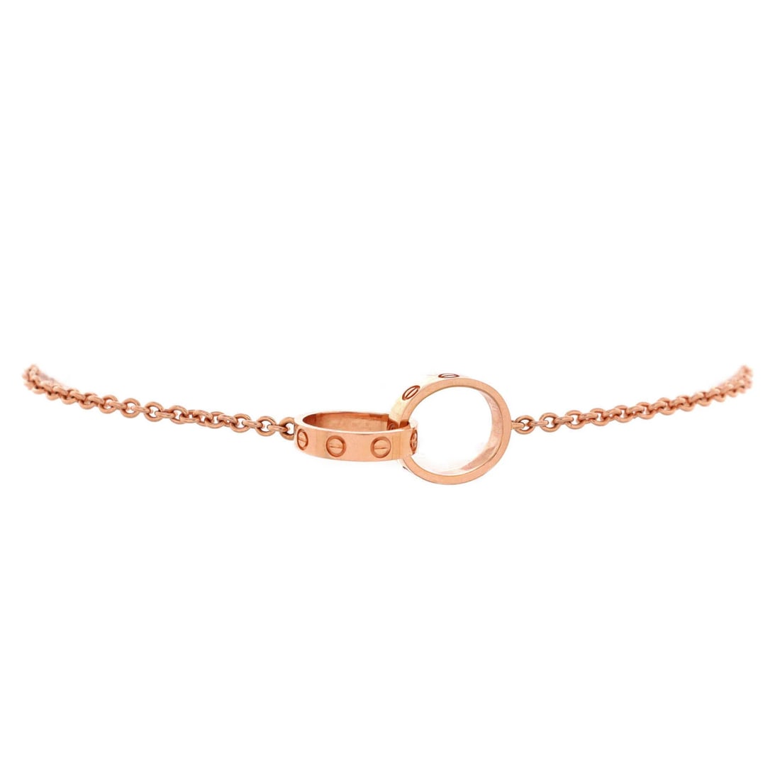 Cartier love interlocking bracelet 18k rose gold: Cartier love interlocking bracelet 18k rose gold 18K rose gold Cartier Love Interlocking bracelet in excellent condition, featuring the iconic interlocking design. Faint wear throughout adds to its
