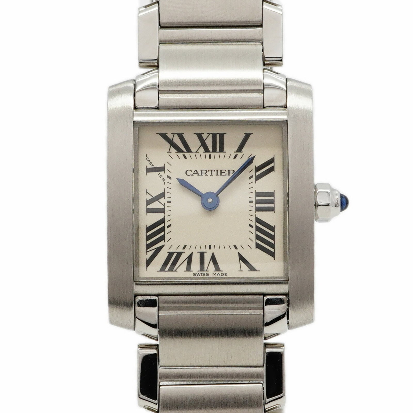 Cartier Wristwatch: Cartier Wristwatch Stainless steel band adds a touch of modernity to the classic Cartier design, while the ivory dial provides a timeless and elegant contrast. This used Cartier wristwatch boasts a