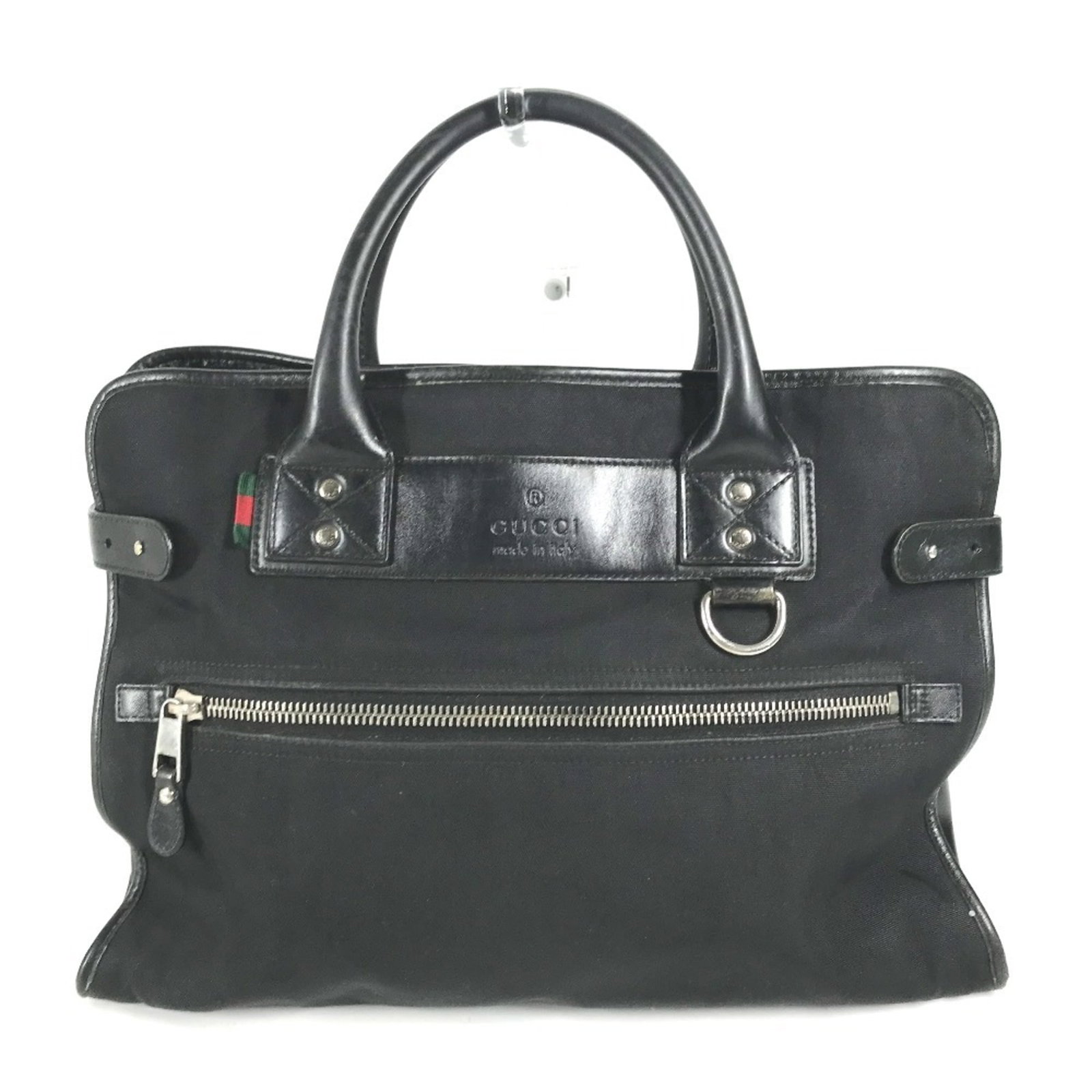 Handbag Tote Nylon Leather Gucci: Handbag Tote Nylon Leather Gucci This Gucci handbag tote features a unique combination of nylon and leather materials, with a classic black design. The bag measures 30cm x 40cm x 10.5cm and has traces
