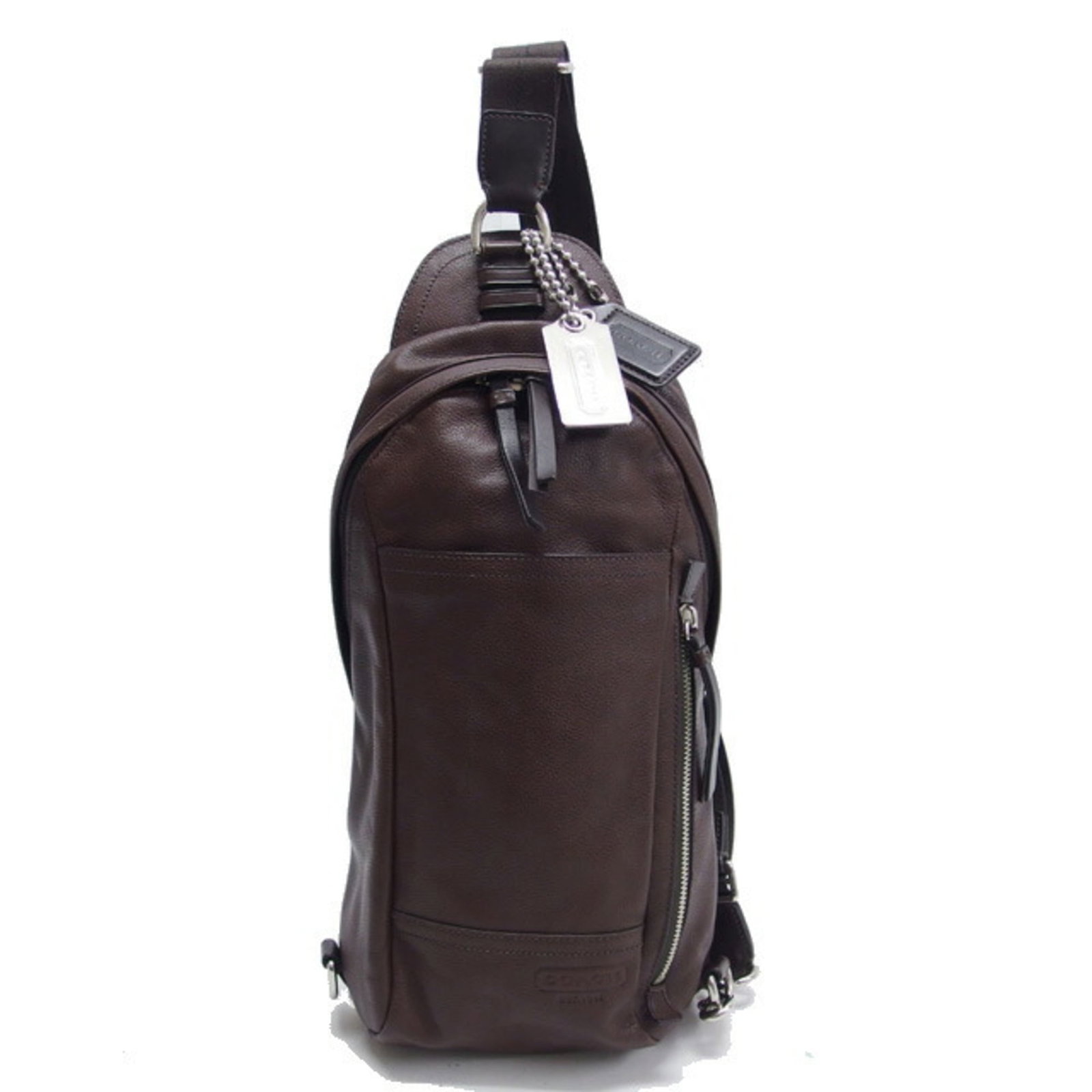 Shoulder Bag Sling Coach Leather: Shoulder Bag Sling Coach Leather Dark Brown Embossed Leather Shoulder Bag Sling in Excellent Condition. This Coach leather shoulder bag features a classic design with a sleek, embossed finish and a
