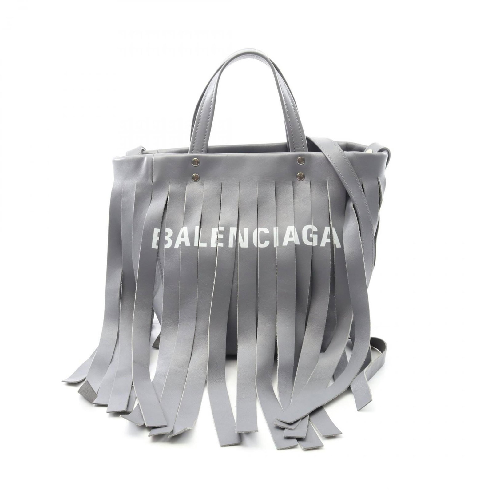 Handbag Leather by Balenciaga: Handbag Leather by Balenciaga Gray Balenciaga leather handbag with a classic design, measuring 24cm x 17cm x 17cm. The bag has some scratches and dirt, but remains in very good condition with only a
