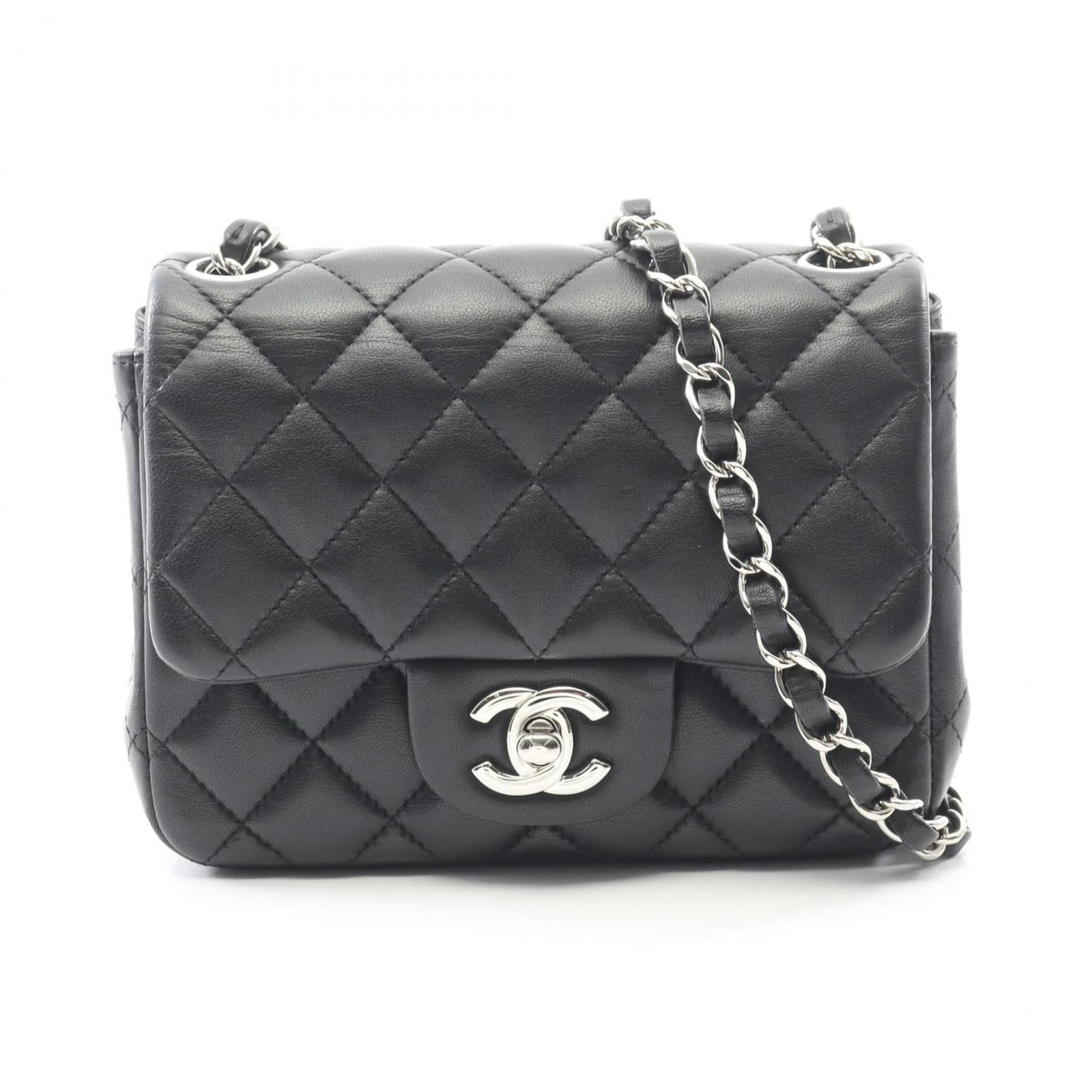 Handbag Leather Shoulder Bag Chanel: Handbag Leather Shoulder Bag Chanel This luxurious Chanel leather shoulder bag boasts sleek black lambskin and silver hardware, making for a chic and sophisticated accessory. Measuring 13cm x 17cm x 8