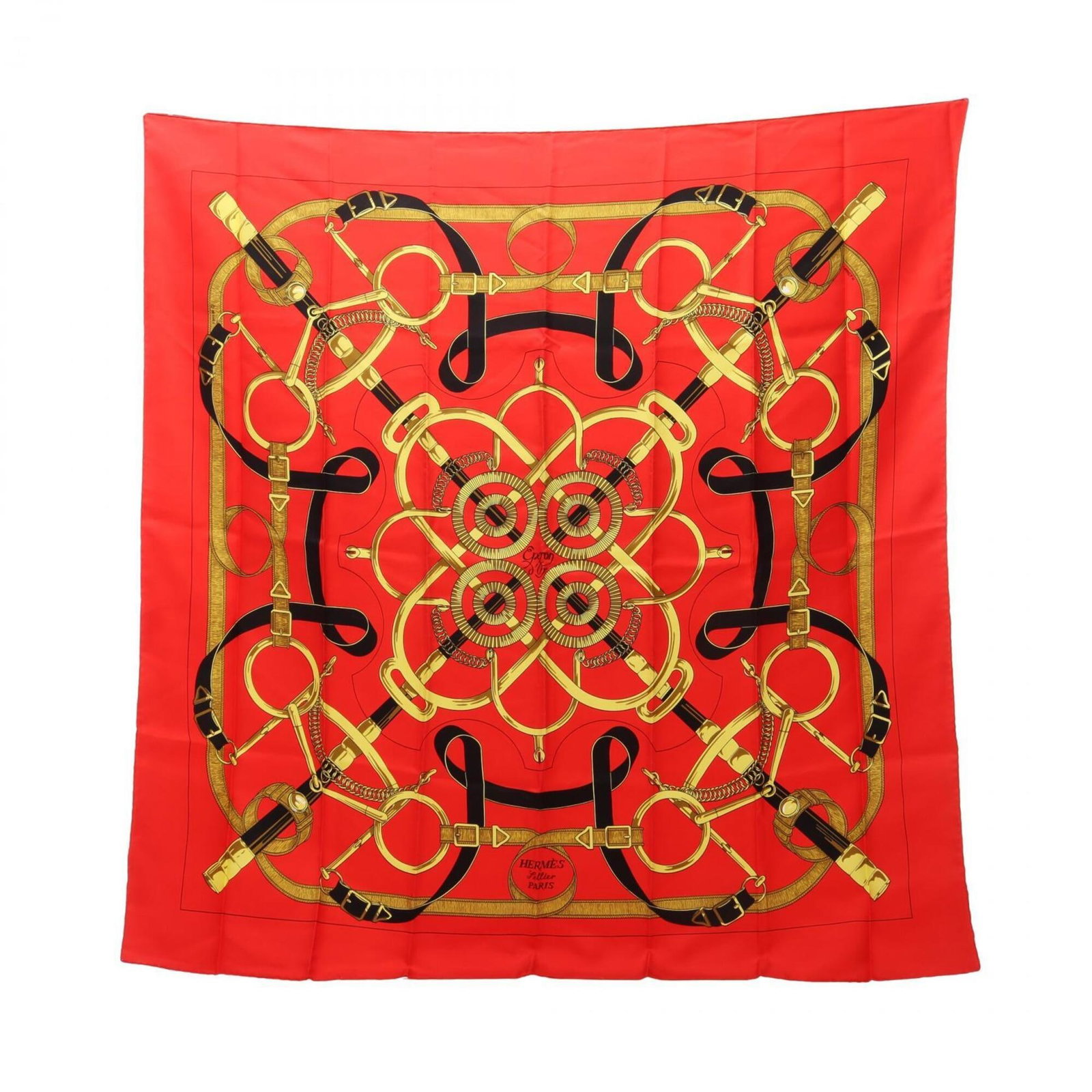 Silk Hermes Scarf: Silk Hermes Scarf Silk Hermes Scarf in Multi-Color with Red Accents, featuring a unique multi-colored design with red accents. Made from high-quality silk, this scarf measures 89cm x 89cm and bears a 