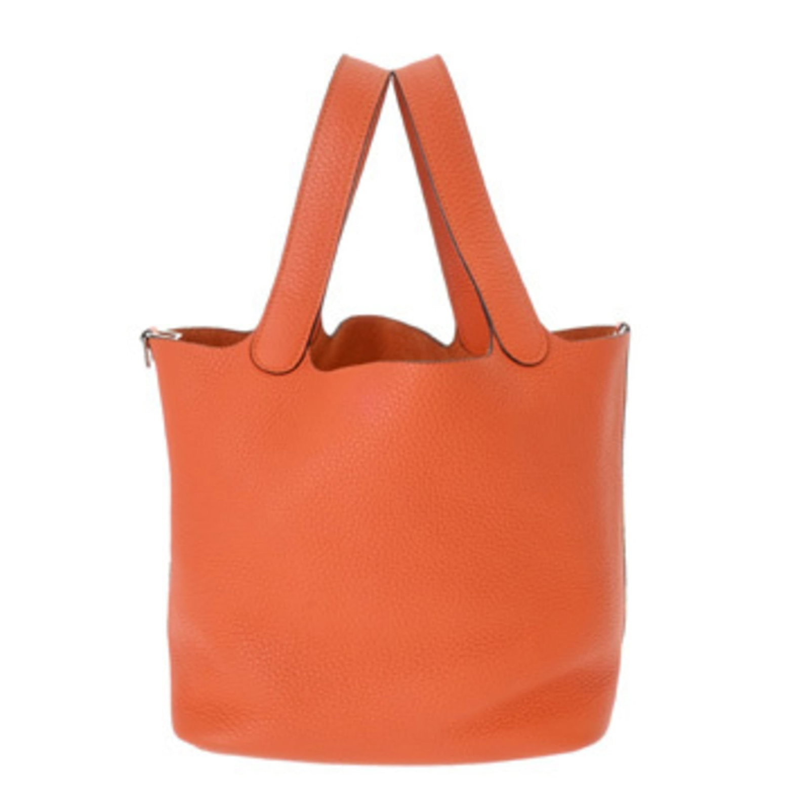 Hermes Handbag Taurillon Leather Clemence: Hermes Handbag Taurillon Leather Clemence Taurillon Clemence Leather Handbag from Hermes in vibrant Orange Poppy color, featuring silver hardware. This women's handbag measures 21.5cm x 22cm x 18cm an