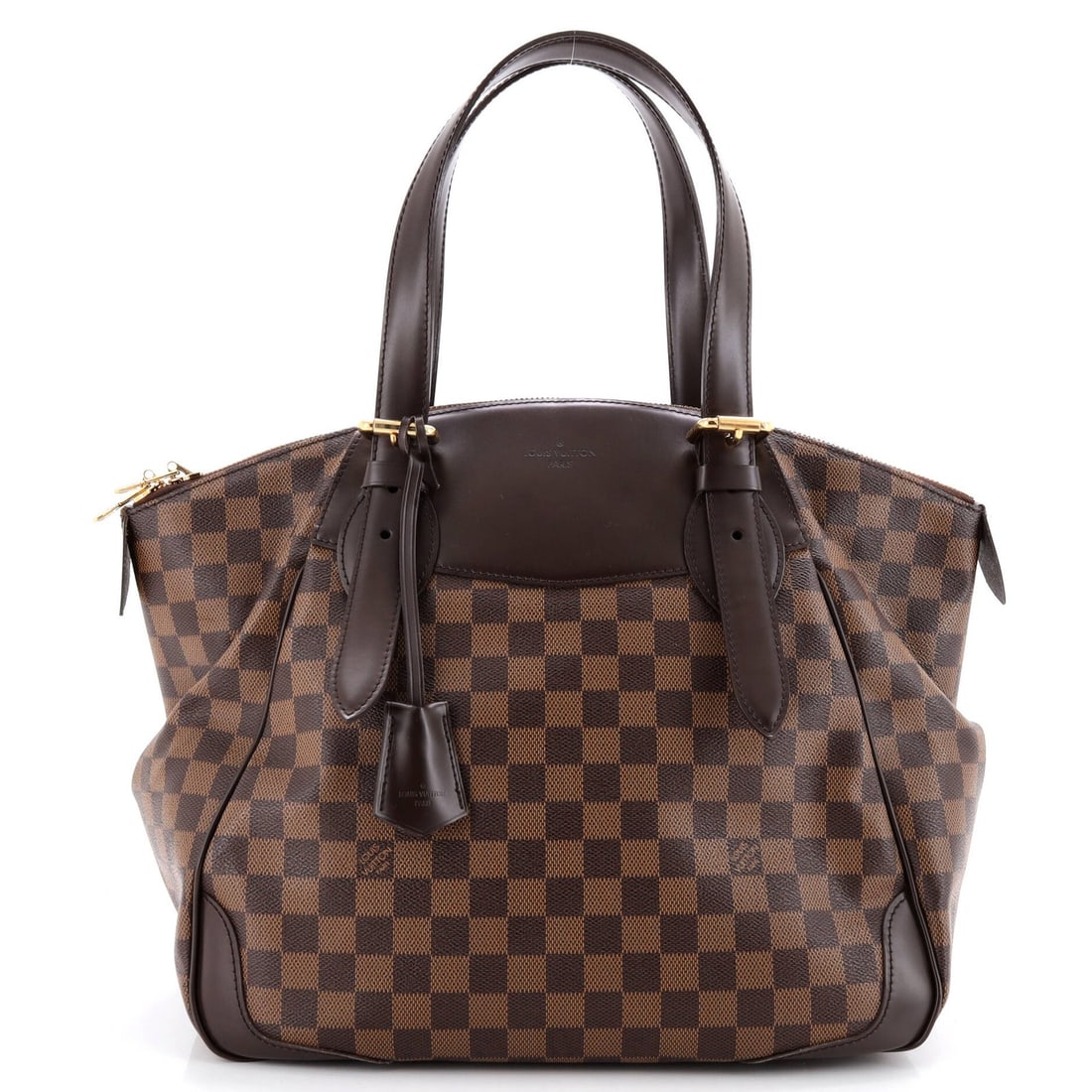 Louis Vuitton Verona Handbag Damier GM: Louis Vuitton Verona Handbag Damier GM The Louis Vuitton Verona Handbag Damier GM boasts a timeless design with its classic canvas coated exterior in rich brown, complemented by a striking red