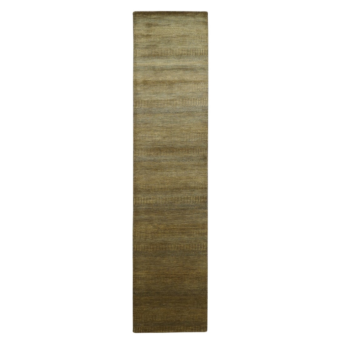 2'8"x12'3" Brown Modern Grass Design Hand Knotted Wool & Silk Runner Rug: 2'8"x12'3" Brown Modern Grass Design Hand Knotted Wool & Silk Runner Rug This stunning modern grass design hand knotted wool and silk runner rug boasts a rich brown color and intricate pattern,