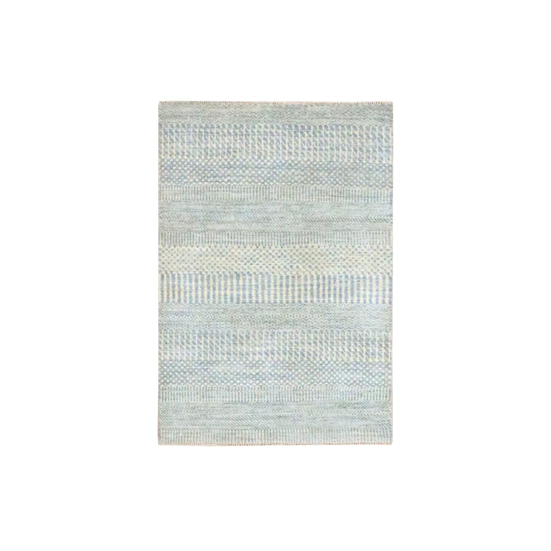 2'x3' Gray Modern Grass Design Wool with Silk Hand Knotted Mat Small Rug (1 of 5)