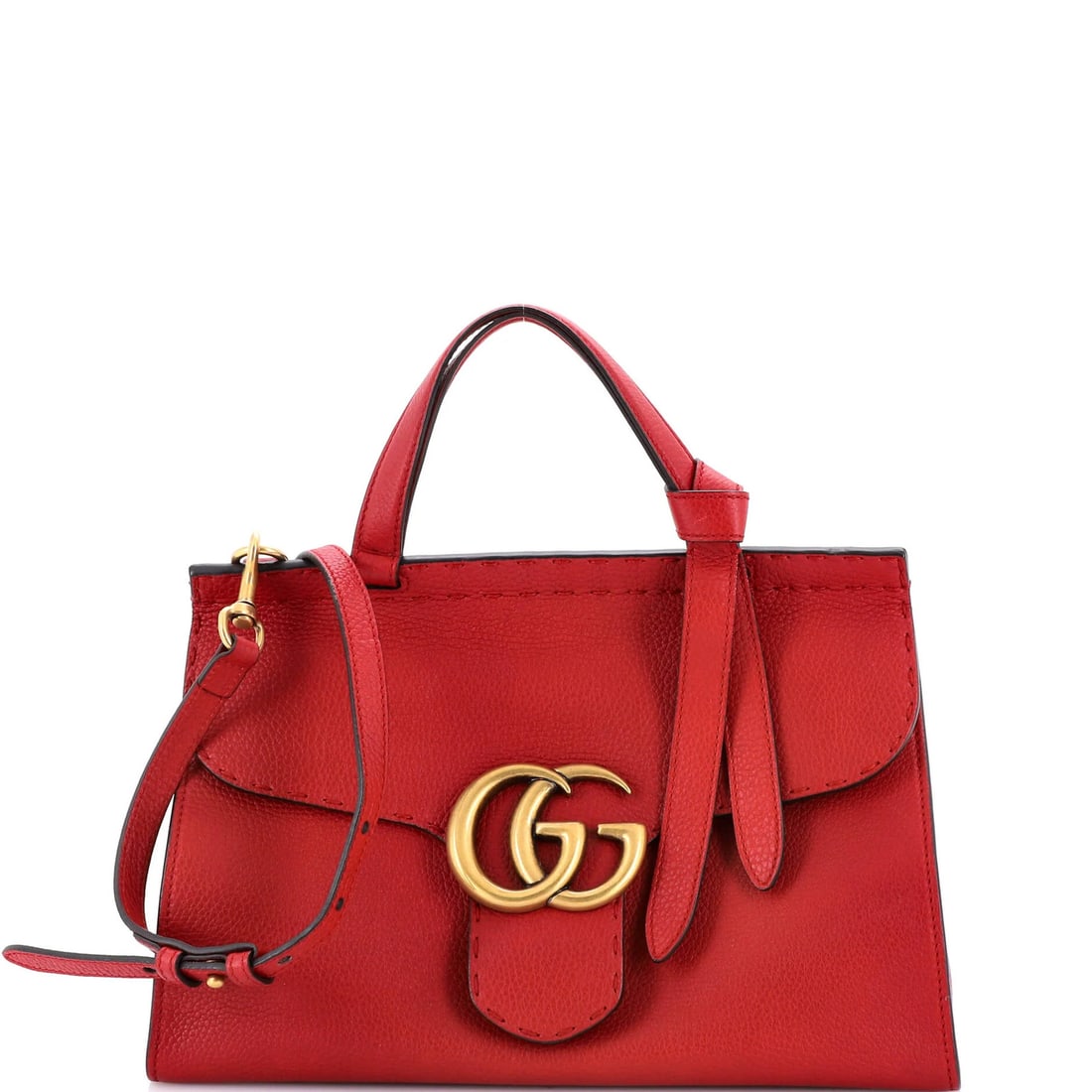 Gucci GG Marmont Top Handle Bag Leather Small: Gucci GG Marmont Top Handle Bag Leather Small Small Gucci GG Marmont Top Handle Bag in Red Leather. This stylish bag features a classic top handle design, minor scuffs and creases on the exterior,