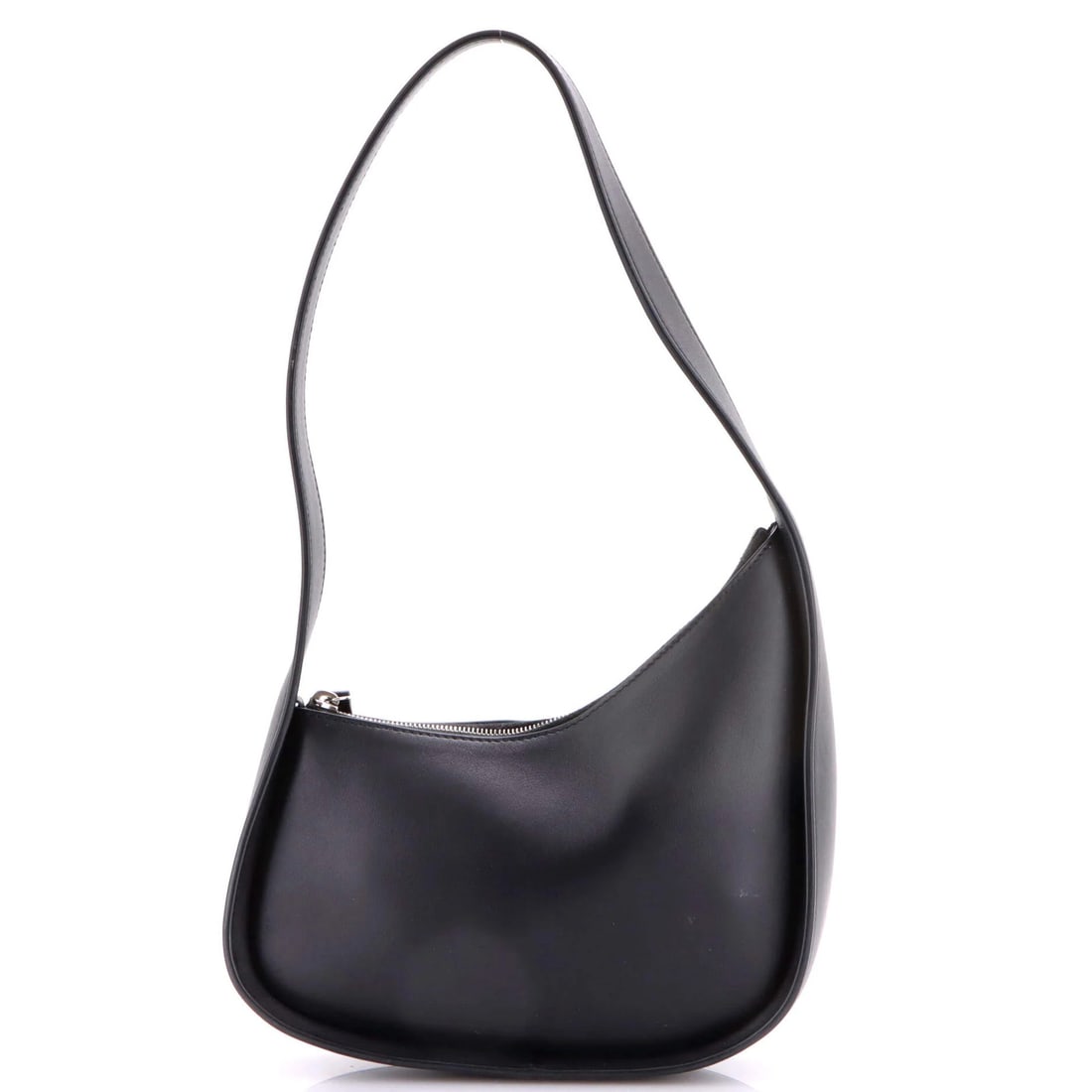 The Row Half Moon Shoulder Bag Leather: The Row Half Moon Shoulder Bag Leather The Row Half Moon Shoulder Bag Leather boasts sleek, sophisticated design with its black leather exterior and suede interior. With minor scuffs and creases,