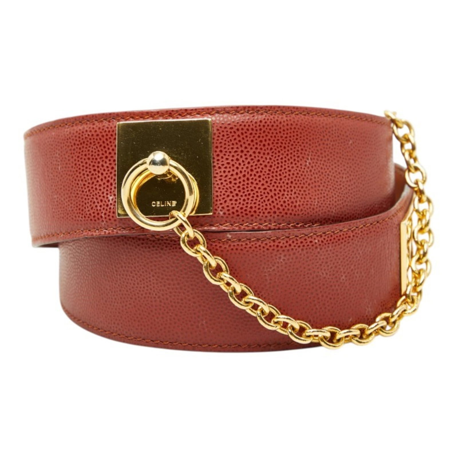 Celine Standard Belt: Celine Standard Belt Brown leather standard belt from Celine, measuring 61-65cm in length and 4cm in width. The belt shows signs of usage with scratches and dirt, but remains in good condition. A