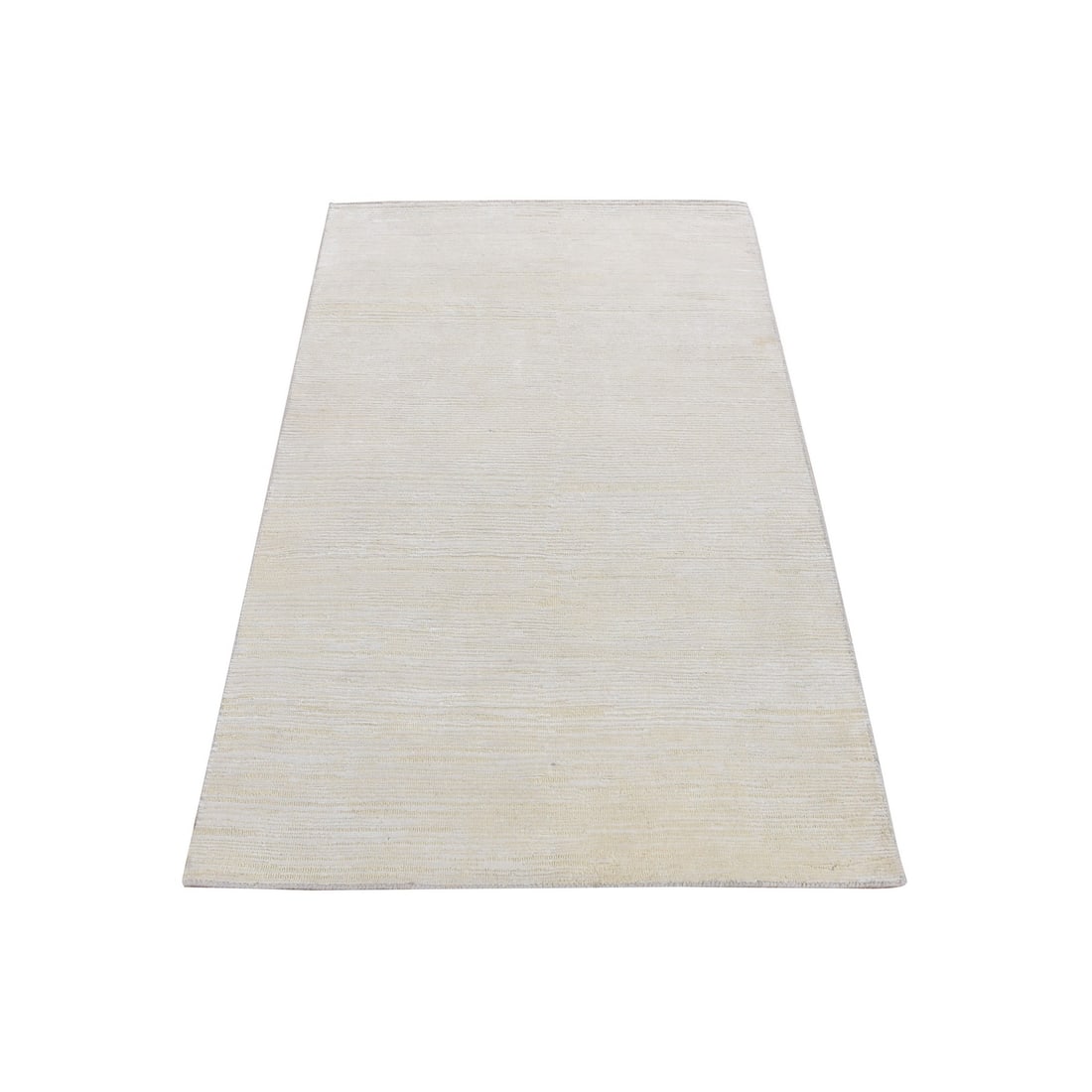 3'x5' Ivory Silk with Wool Tone on Tone Striae Design Hand Knotted Rug: 3'x5' Ivory Silk with Wool Tone on Tone Striae Design Hand Knotted Rug This hand-knotted rug boasts an elegant ivory silk with wool tone on tone striae design, measuring 60 inches in length and 36