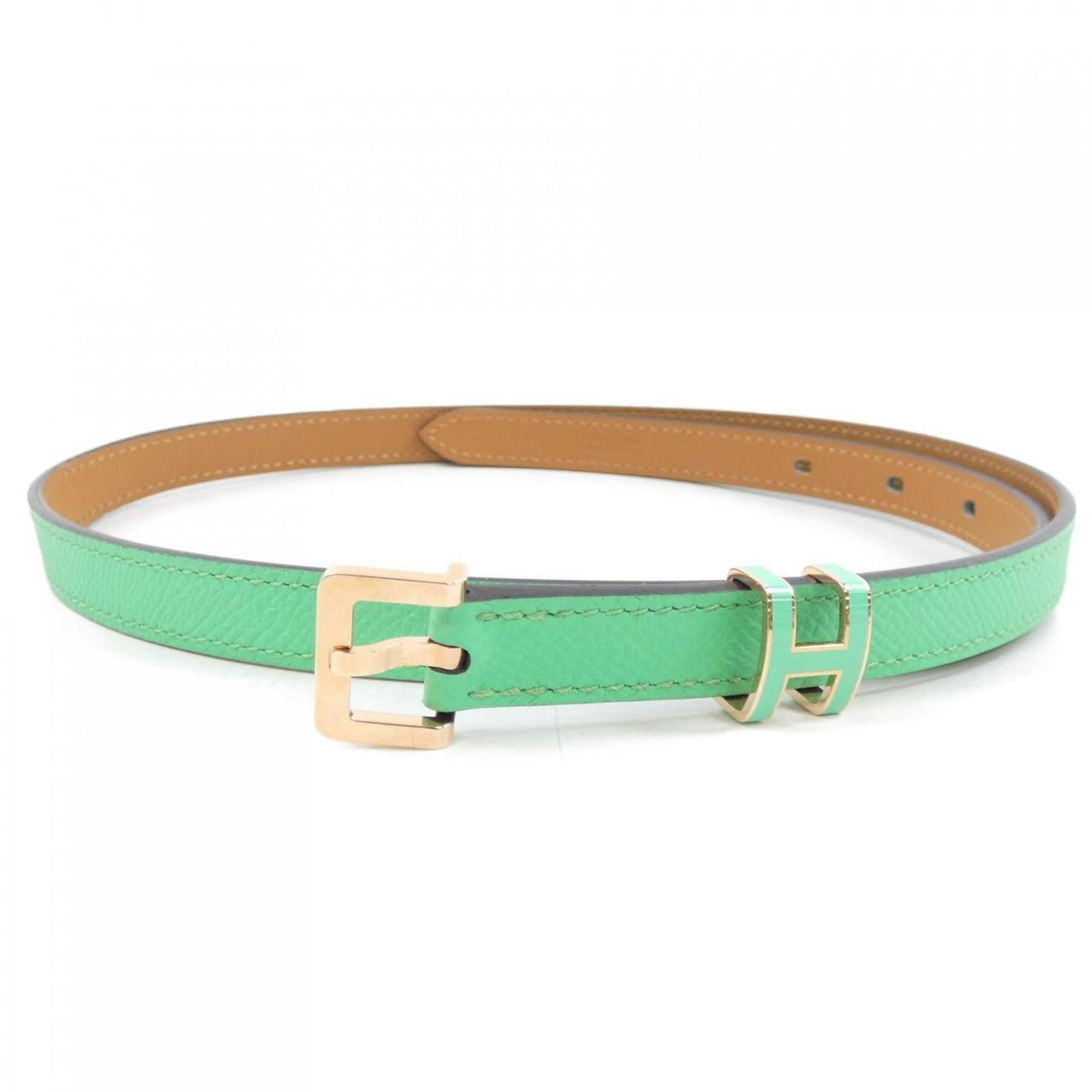 Hermes Standard Belt: Hermes Standard Belt Brown and Green Hermes Standard Belt for Women, 72.5-77.5cm Length. This pre-owned belt features a classic design with a few traces of usage visible, including some scratches and