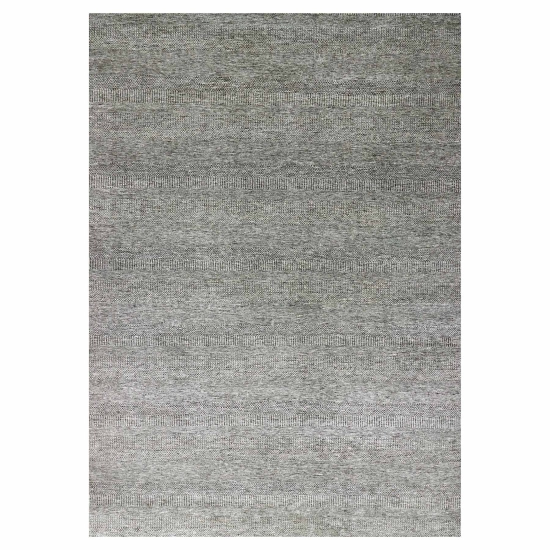 12'x15'1" Gray Hand Knotted Grass Design Natural Wool Oversized Rug: 12'x15'1" Gray Hand Knotted Grass Design Natural Wool Oversized Rug Hand-knotted with precision, this 12'x15'1" gray wool rug boasts an elegant grass design in natural hues. Made from high-quality woo