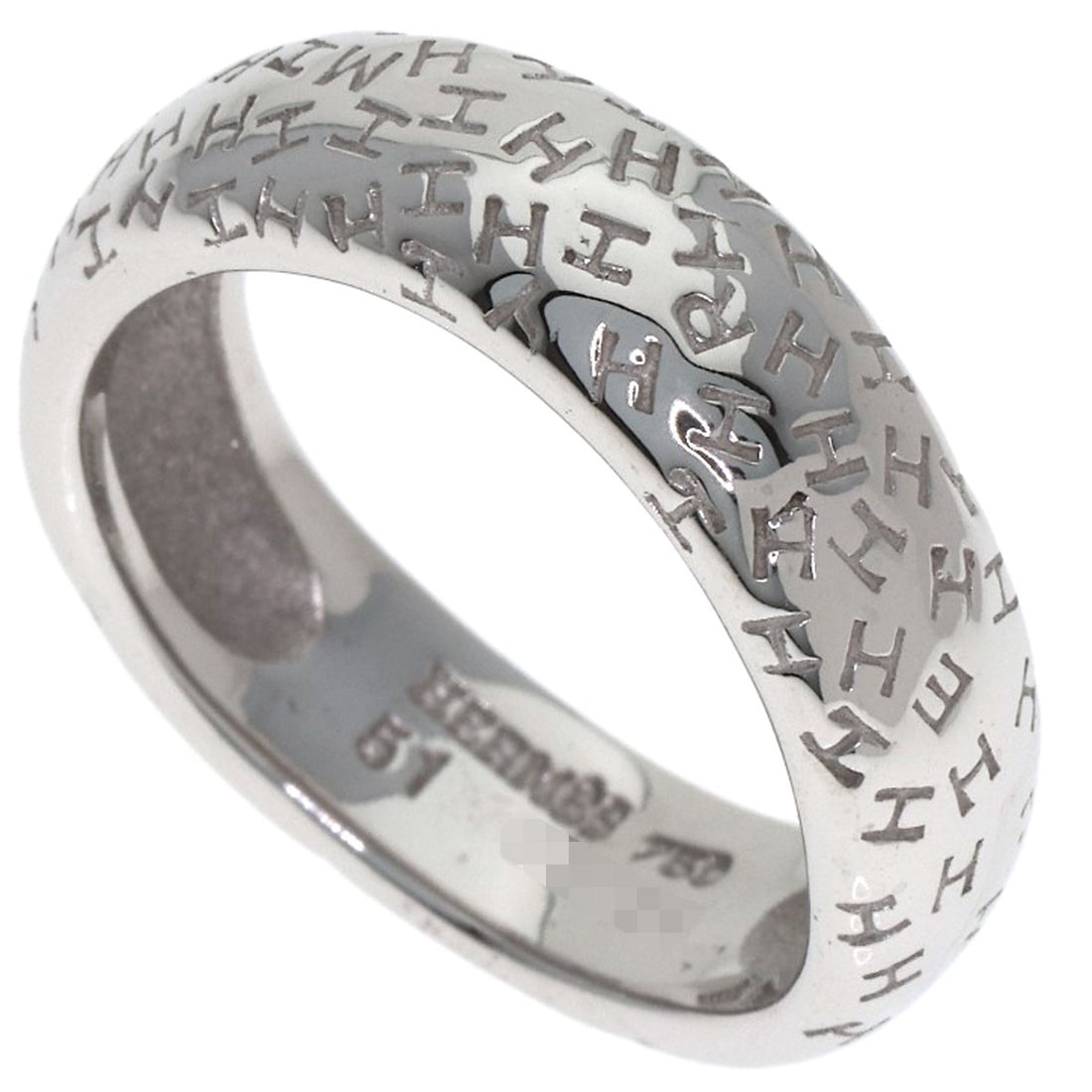 Hermes Tooboo Wave #51 Ring K18 White Gold: Hermes Tooboo Wave #51 Ring K18 White Gold K18 White Gold Hermes Tooboo Wave #51 Ring in Silver Finish, featuring the iconic brand's signature style. This ring showcases a sleek design with no main