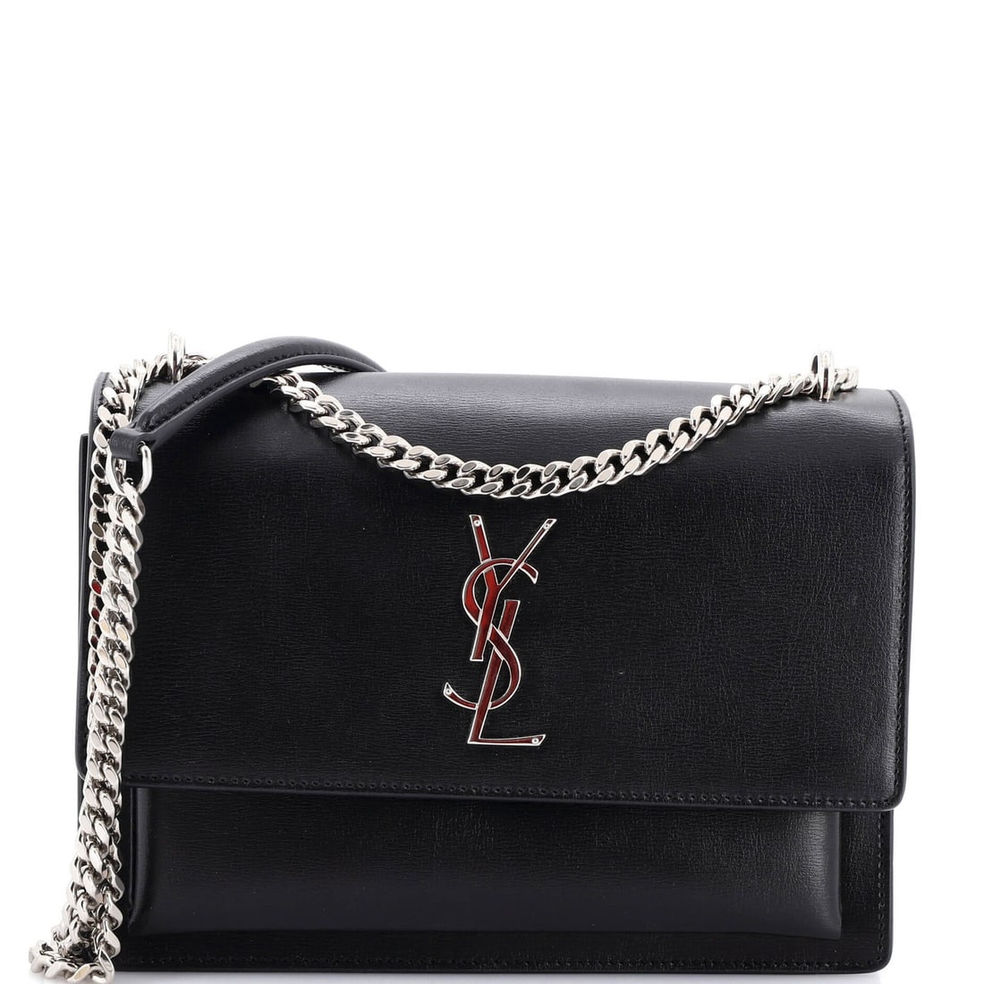 Laurent Saint medium leather crossbody bag sunset: Laurent Saint medium leather crossbody bag sunset Black medium leather Saint Laurent sunset crossbody bag with suede interior and silver hardware, featuring a classic design with minor scuffs and