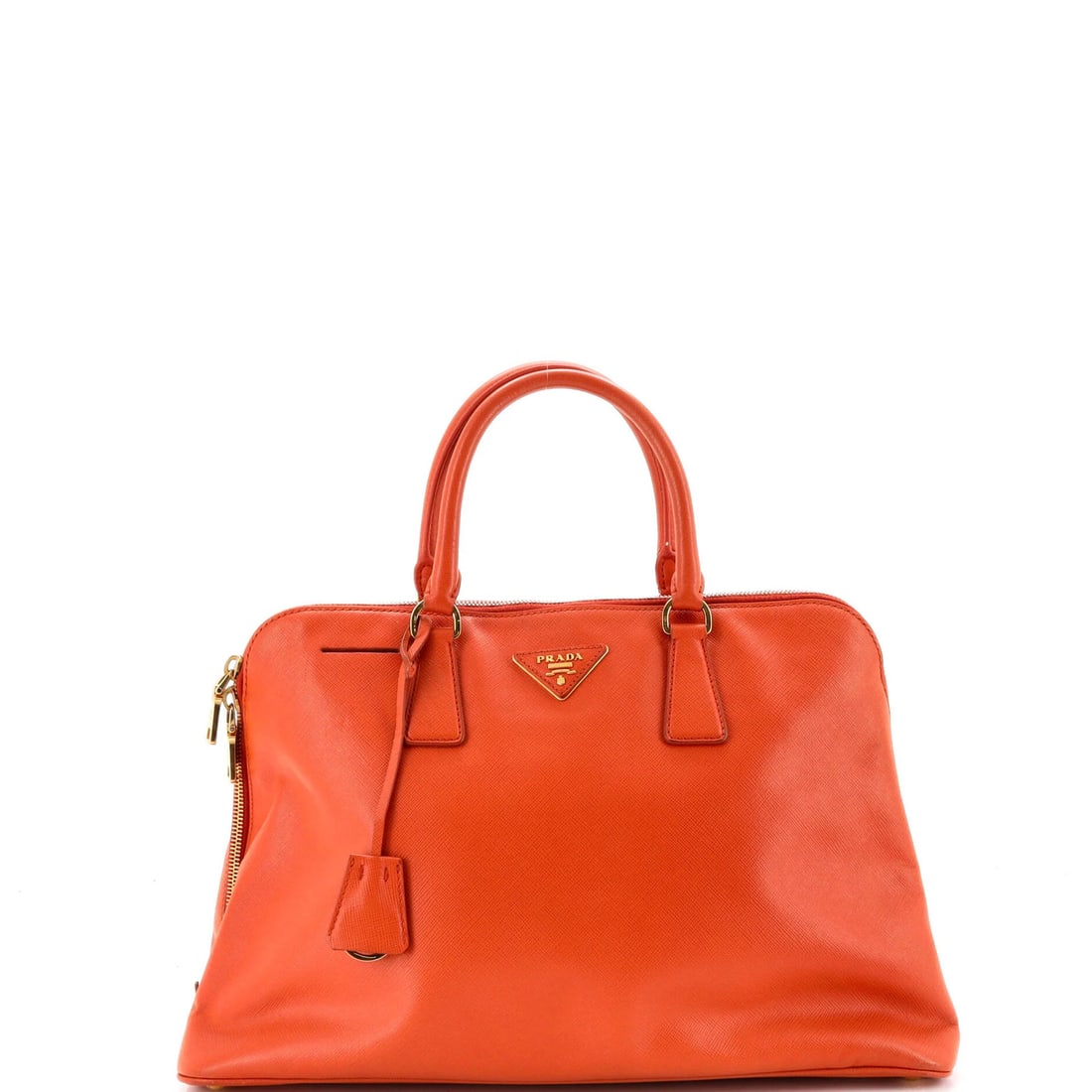 Prada Promenade Bag Saffiano Leather Large: Prada Promenade Bag Saffiano Leather Large The Prada Promenade Bag Saffiano Leather Large boasts its vibrant orange exterior, crafted from high-quality Saffiano leather. Measuring 10" in height and