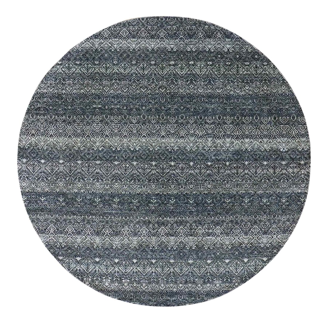6'x6' Onyx Gray Hand Knotted Kohinoor Herrita 100% Plush Wool Round Rug: 6'x6' Onyx Gray Hand Knotted Kohinoor Herrita 100% Plush Wool Round Rug This stunning 6'x6' Onyx Gray Hand Knotted Kohinoor Herrita rug boasts an impressive flatweave construction, expertly woven