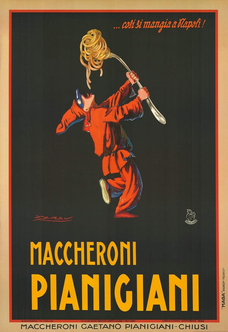 Maccheroni Pianigiani Lithograph Offset 54.5" x 37.5" ACHILLE LUCIANO MAUZAN (1 of 8)