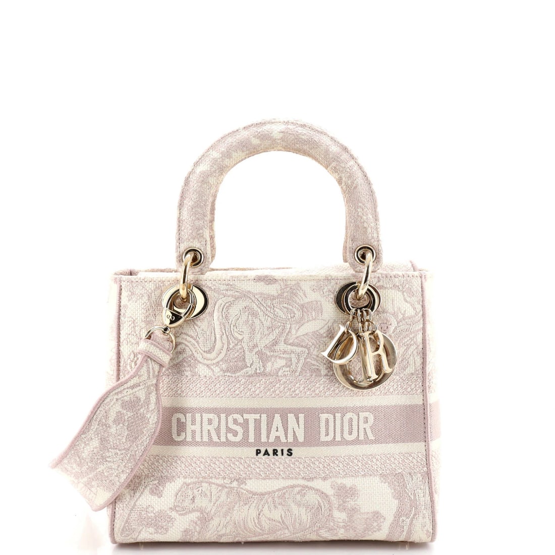 Christian Dior Toile de Jouy Lady D-Lite Bag Embroidered Canvas: Christian Dior Toile de Jouy Lady D-Lite Bag Embroidered Canvas This stunning Christian Dior Toile de Jouy Lady D-Lite Bag features an embroidered canvas exterior in a vibrant pink and white print.